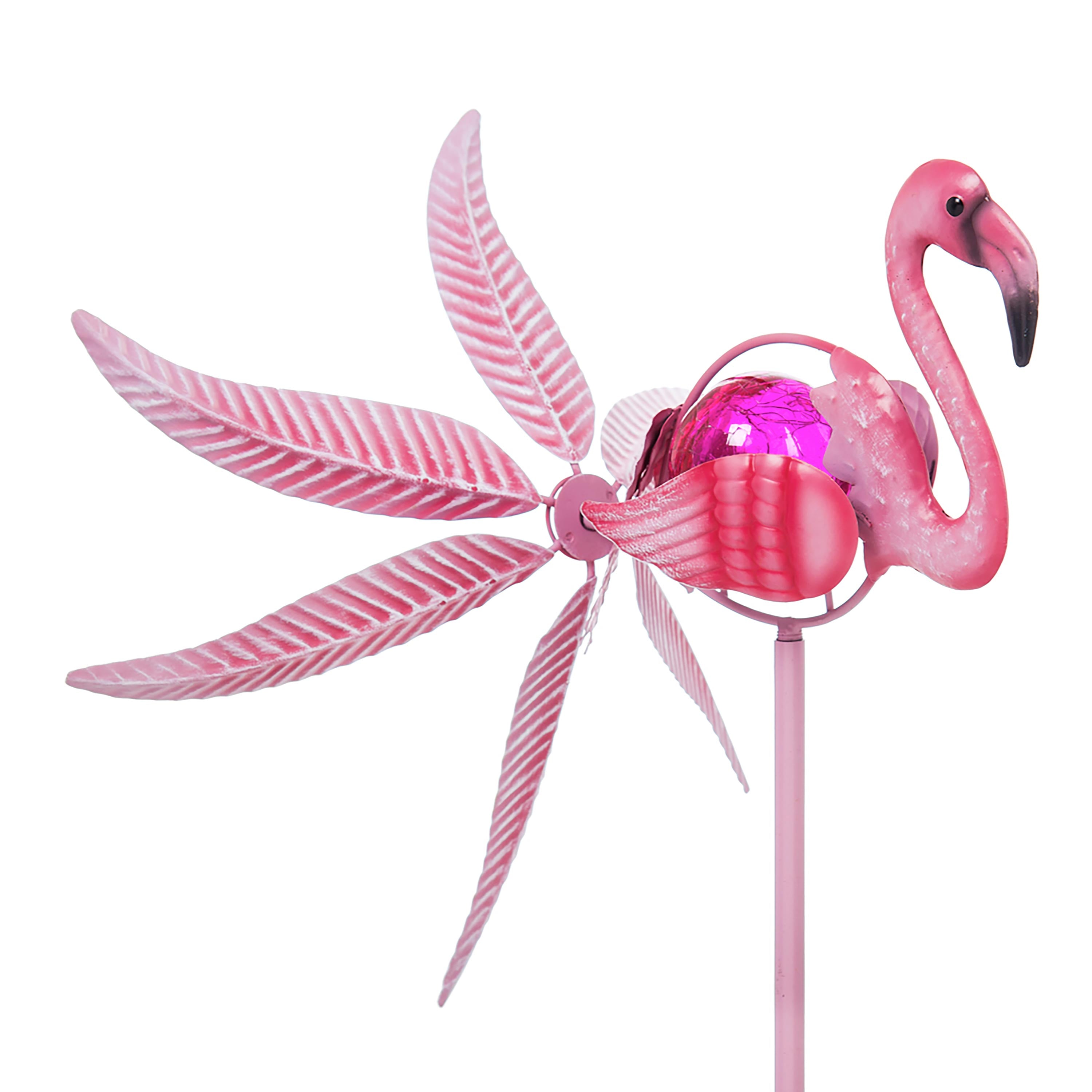 36"H Solar Flamingo Staked Wind Spinner