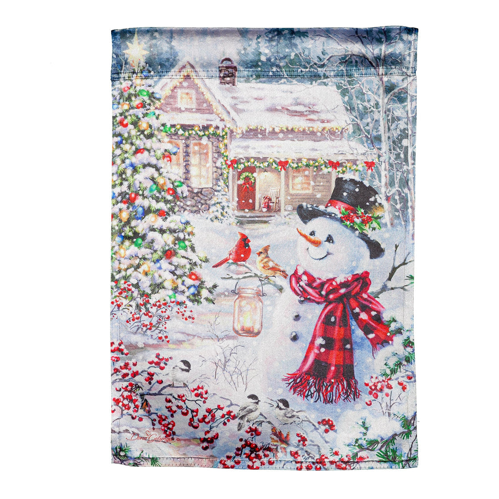Cottage in the Snow Lustre Garden Flag