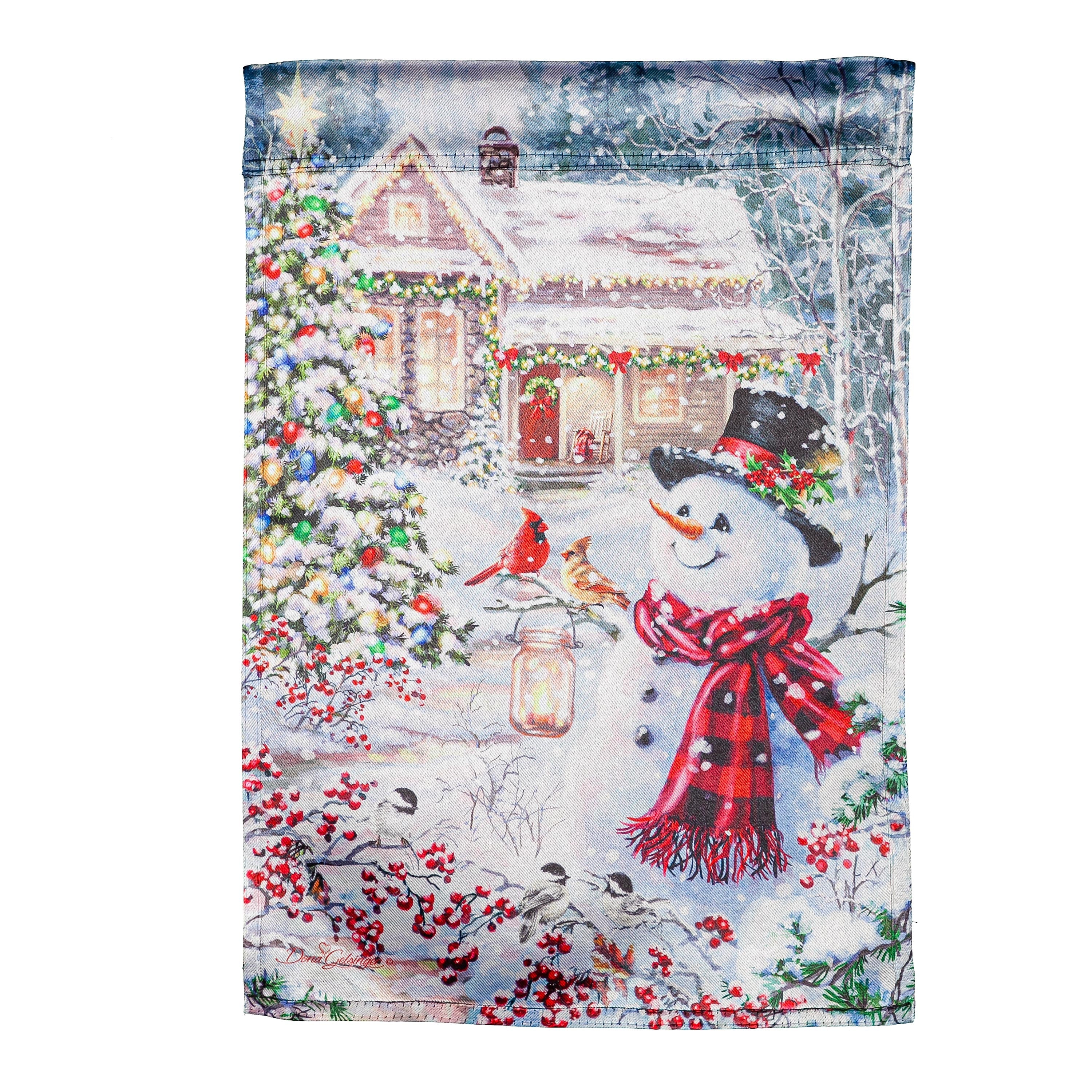 Cottage in the Snow Lustre Garden Flag