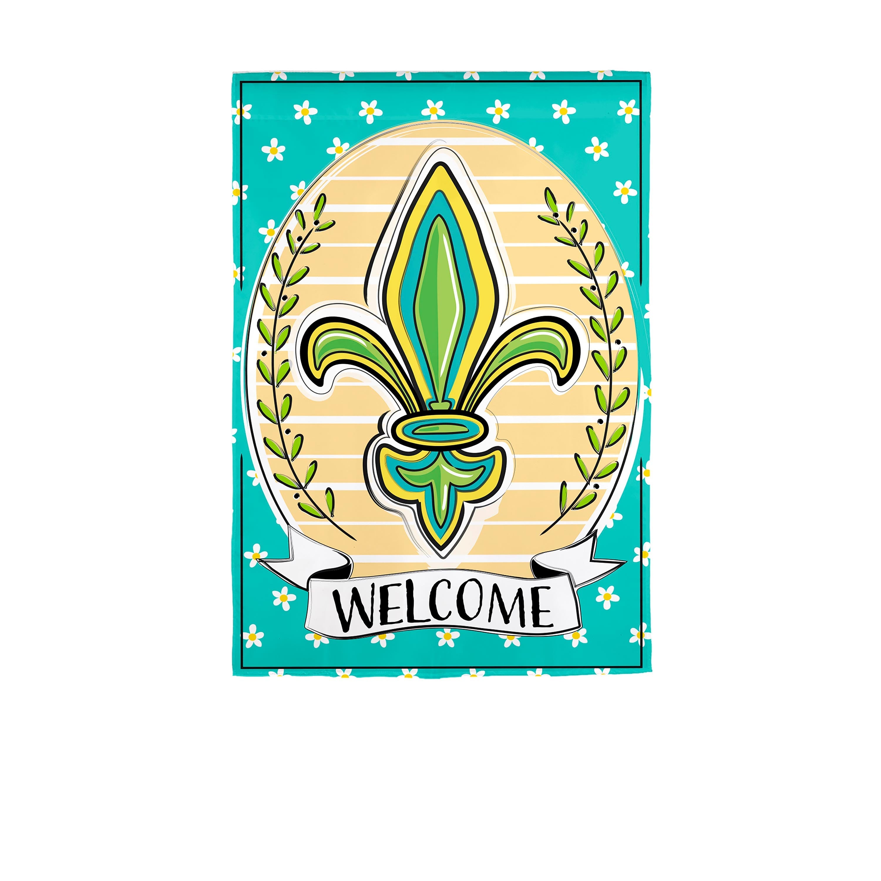 Fleur De Lis Welcome Applique House Flag
