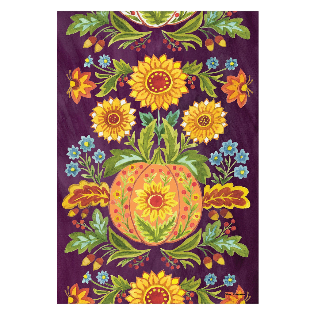 Fall Flower & Pumpkin Suede House Flag