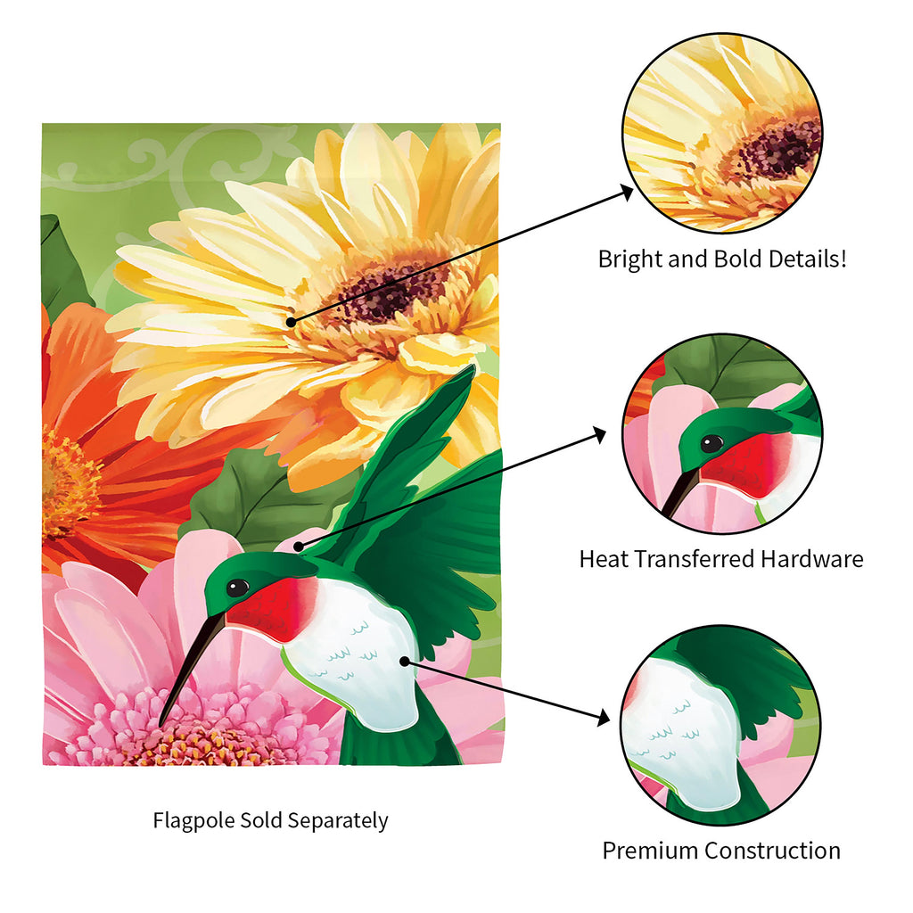 Hummingbird and Daisy Trio House Linen Flag