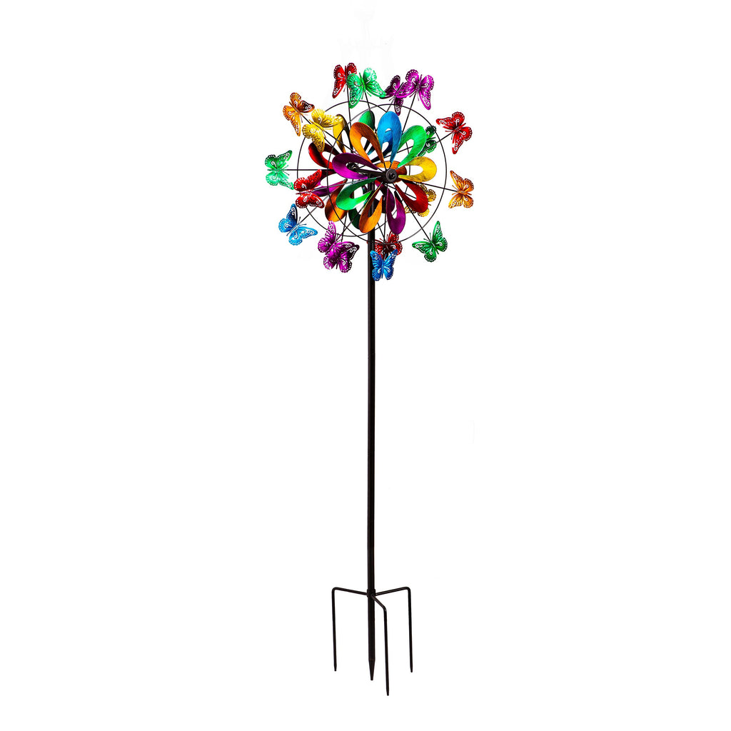 Metal Wind Spinner, Colorful Butterfly Ray, 75"H