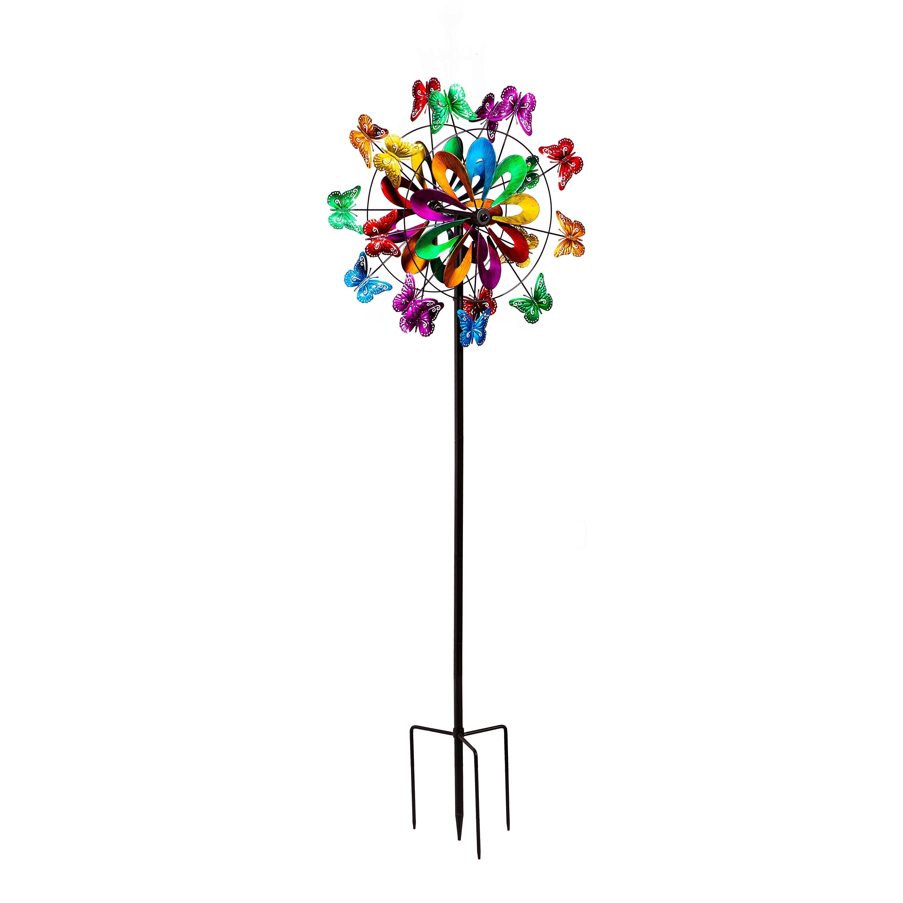 Metal Wind Spinner, Colorful Butterfly Ray, 75"H