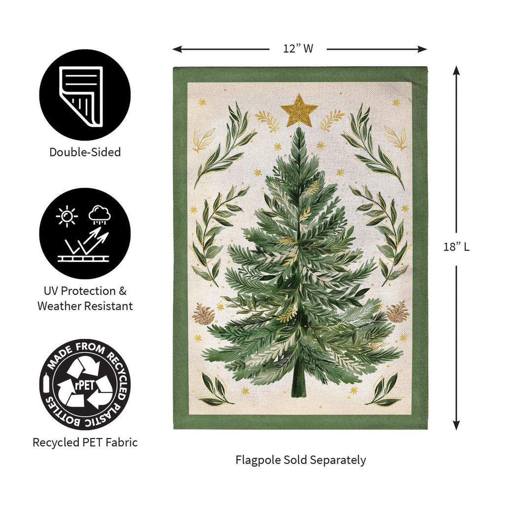 Christmas Tree With Acorn Burlap Garden Flag