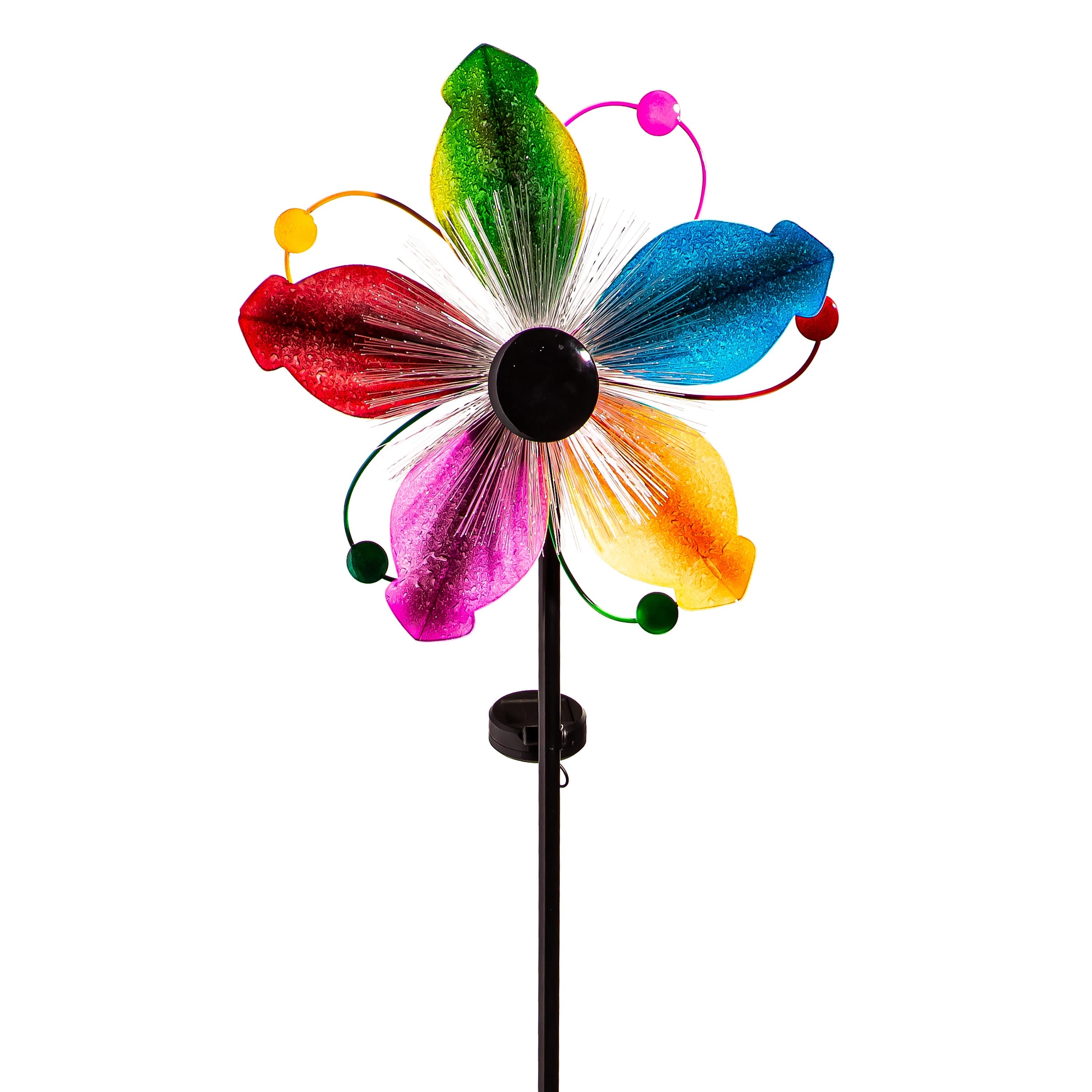 Solar Metal Wind Spinner, Fiber Optic Multi-Color Fans, 63"H