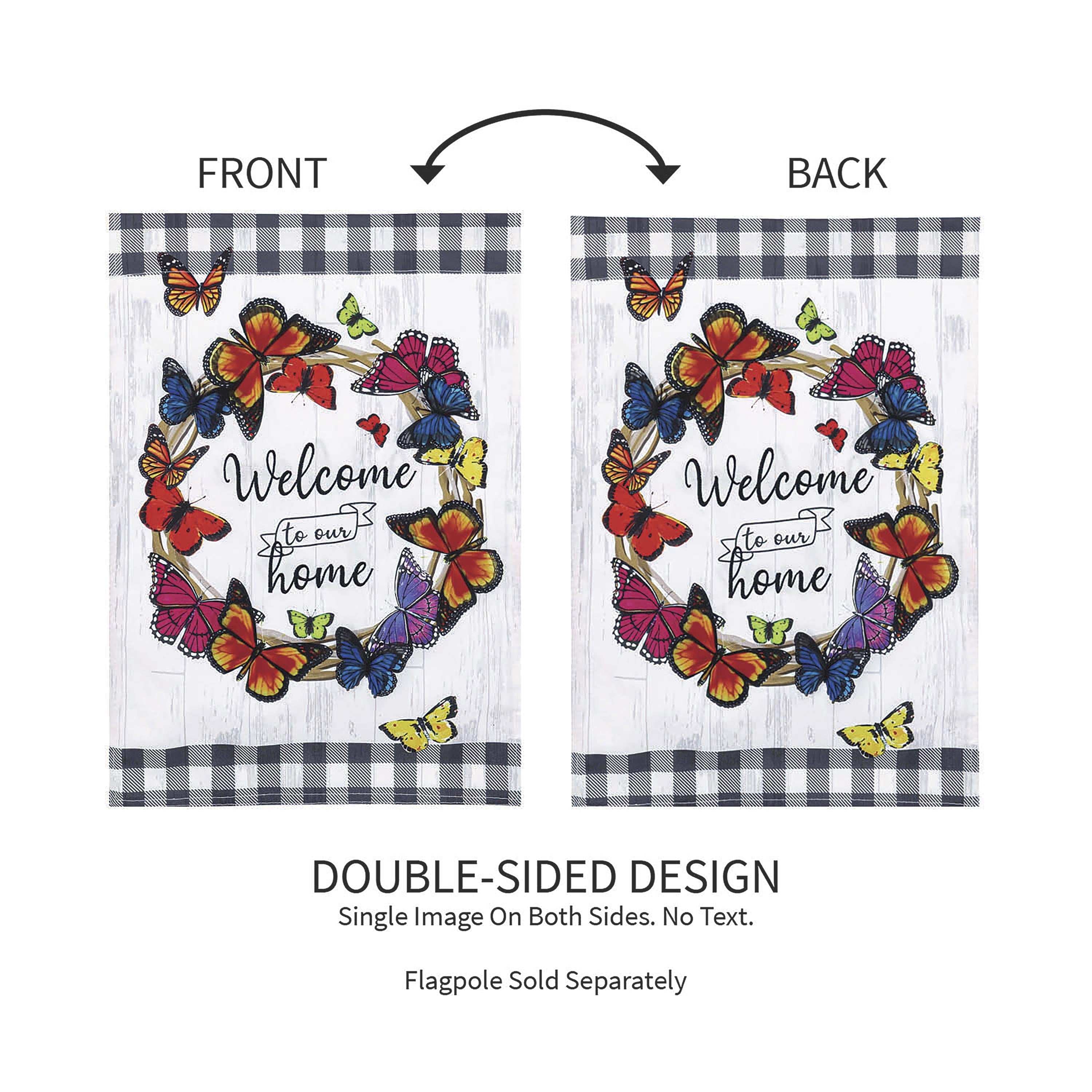 Butterfly Welcome Wreath Garden Linen Flag