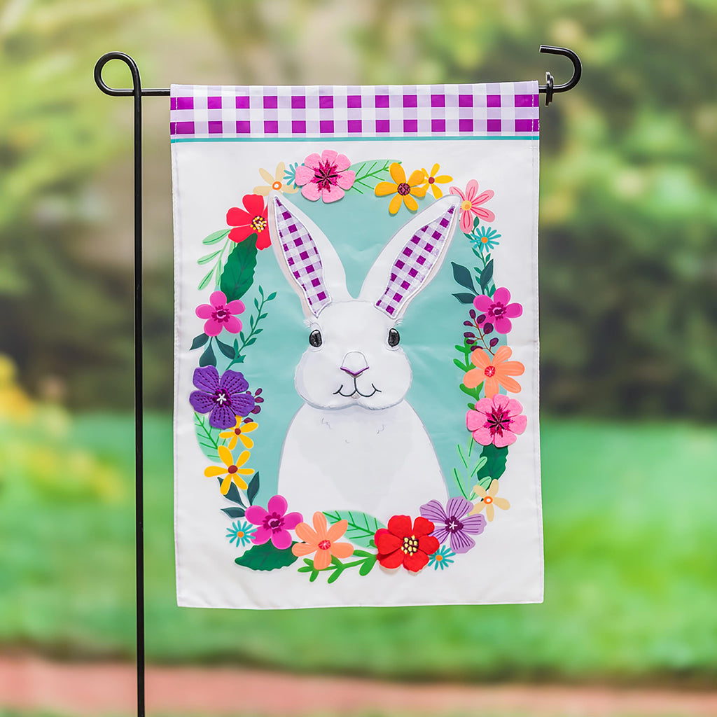 Gingham Bunny Garden Applique Flag