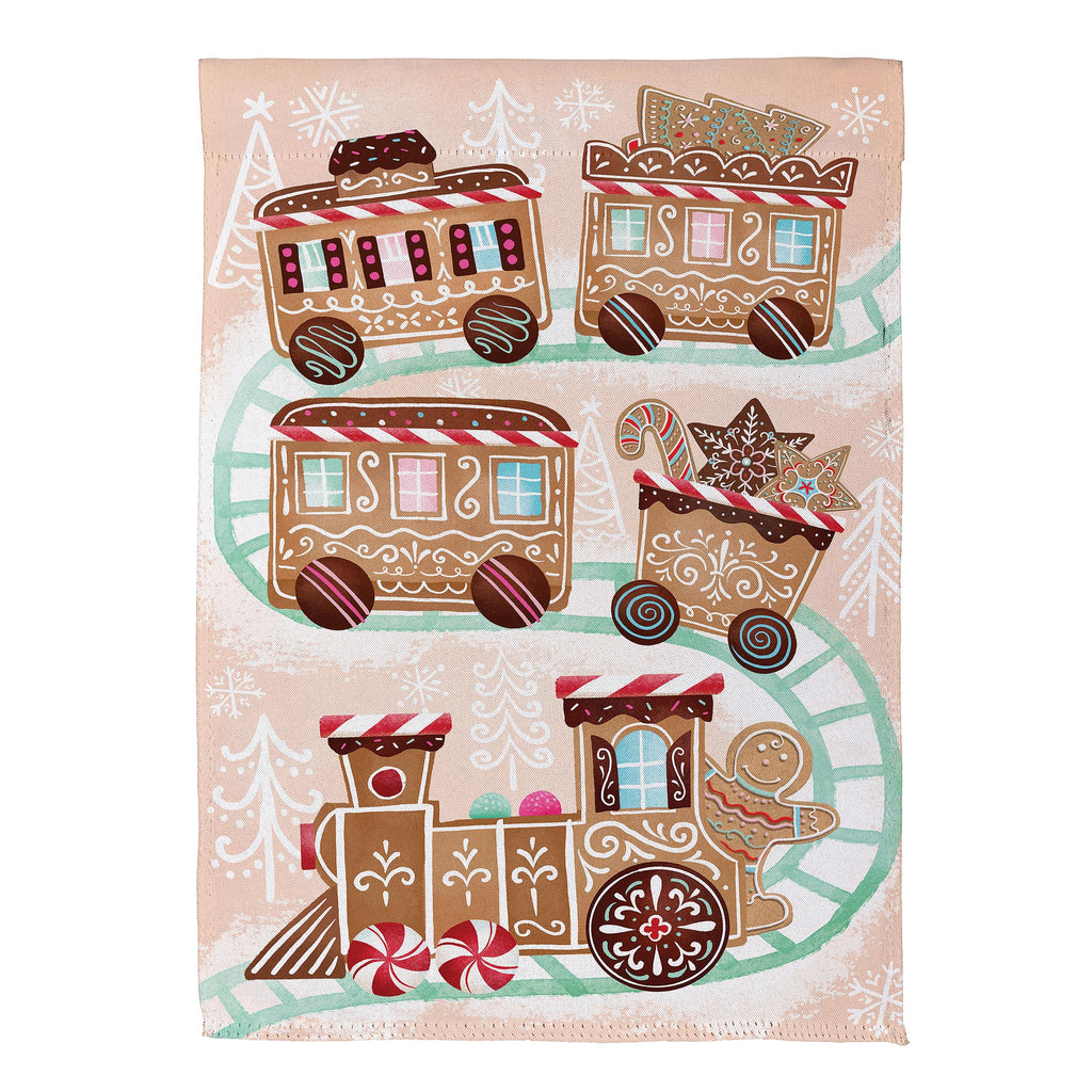 Gingerbread Train Suede Garden Flag