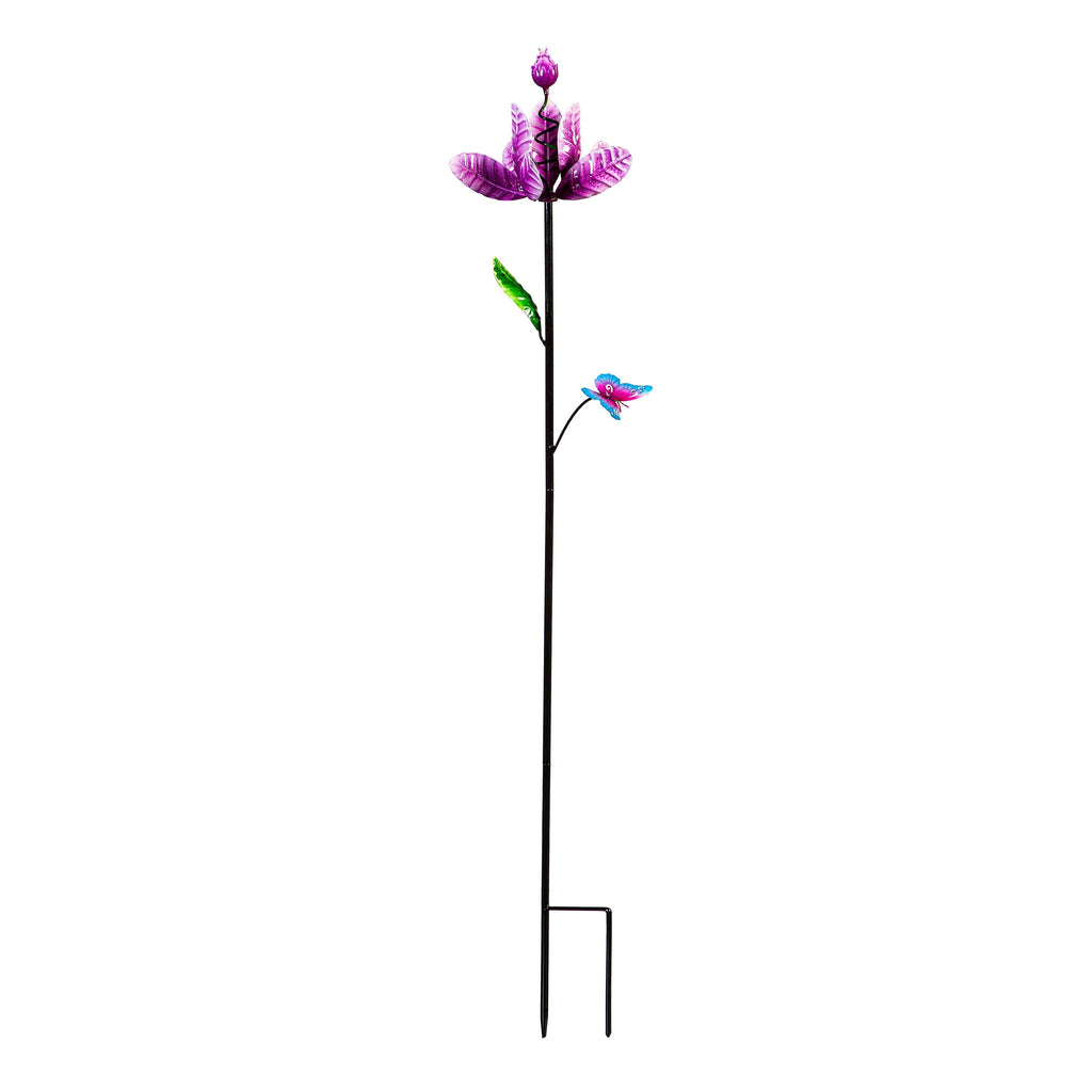 Metal Wind Spinner, Spinning Flower, Purple, 48"H