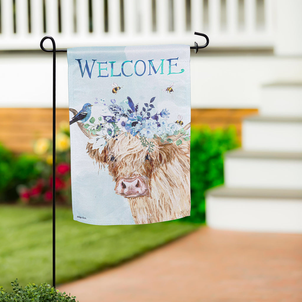 Hillside Pasture Floral Cow Suede Garden Flag