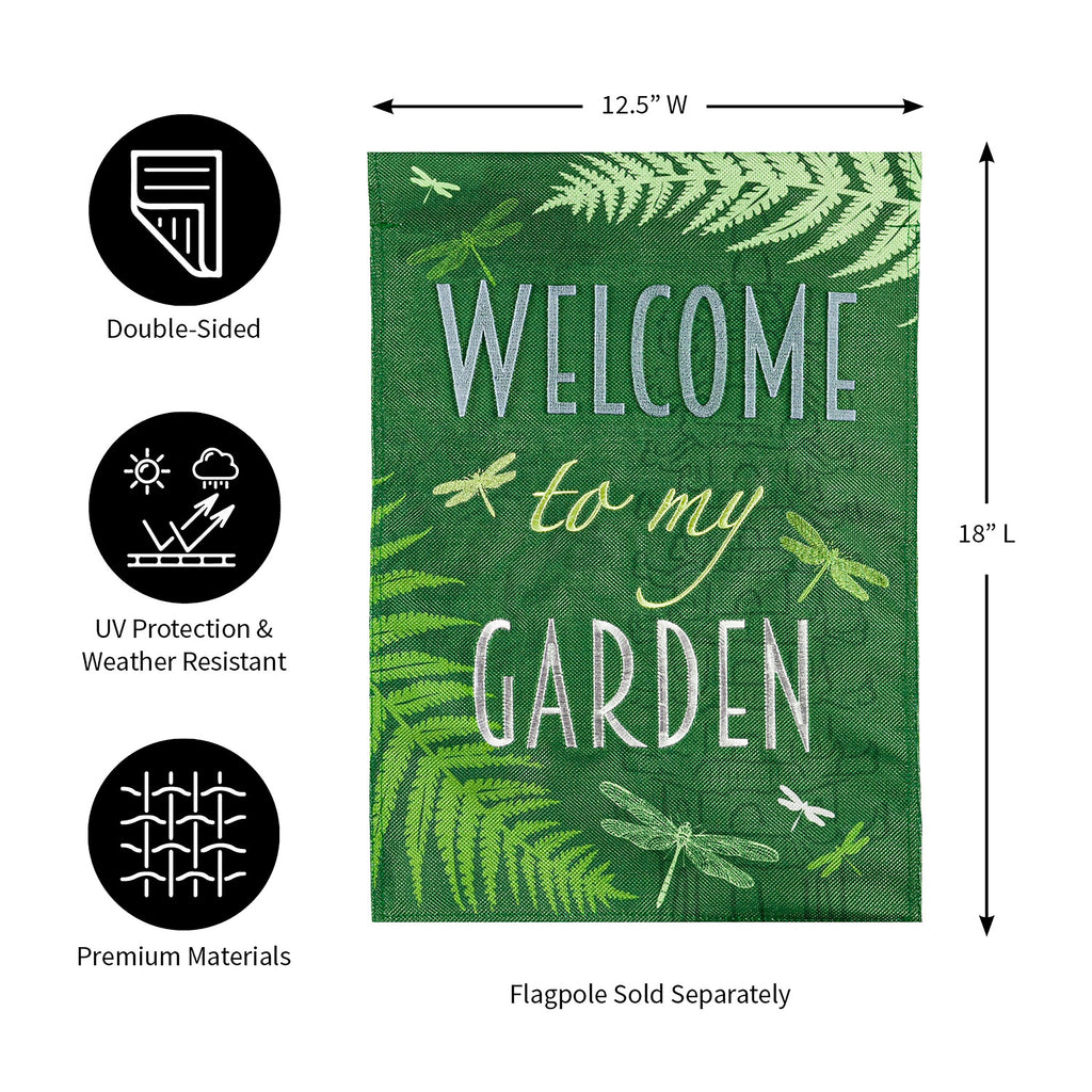 Welcome Dragonfly Garden Burlap Flag