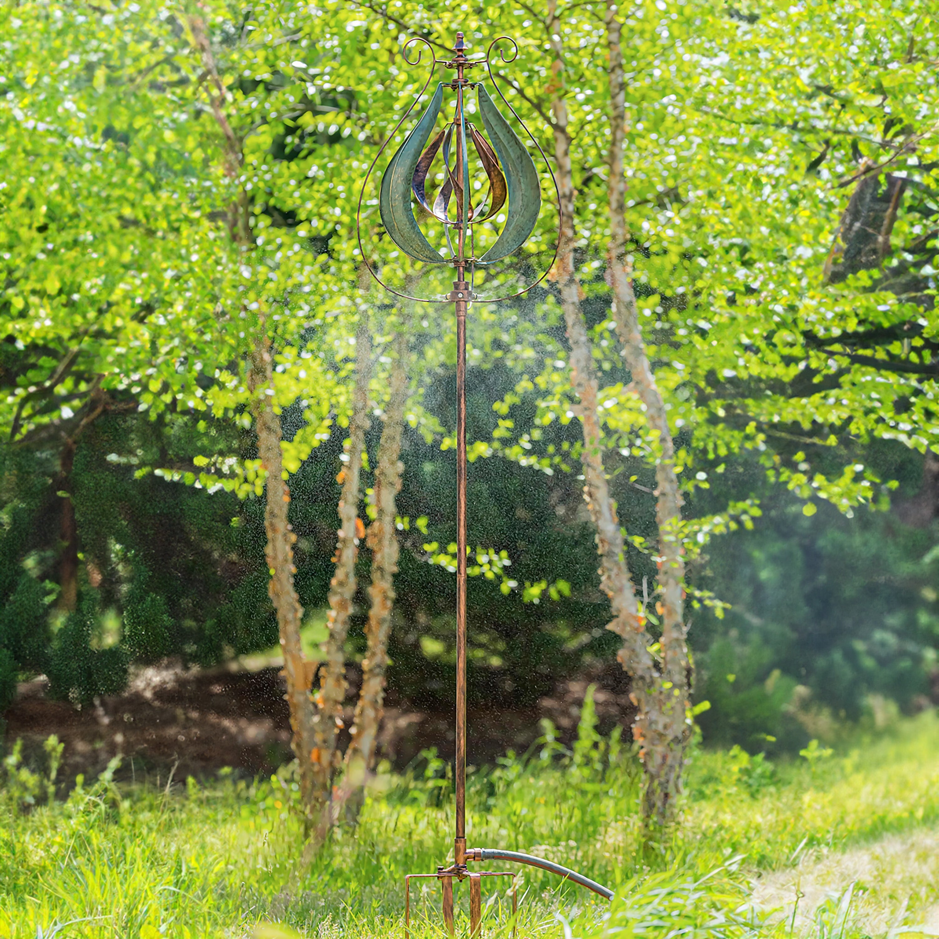87.5"H Misting Wind Spinner, Copper and Verdigris Tulip