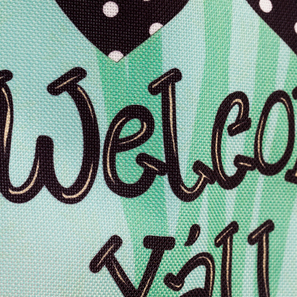 Welcome Y'all Polka Dot Flowers Garden Burlap Flag and Sassafras Mat Set (14B4181ECM+431272)