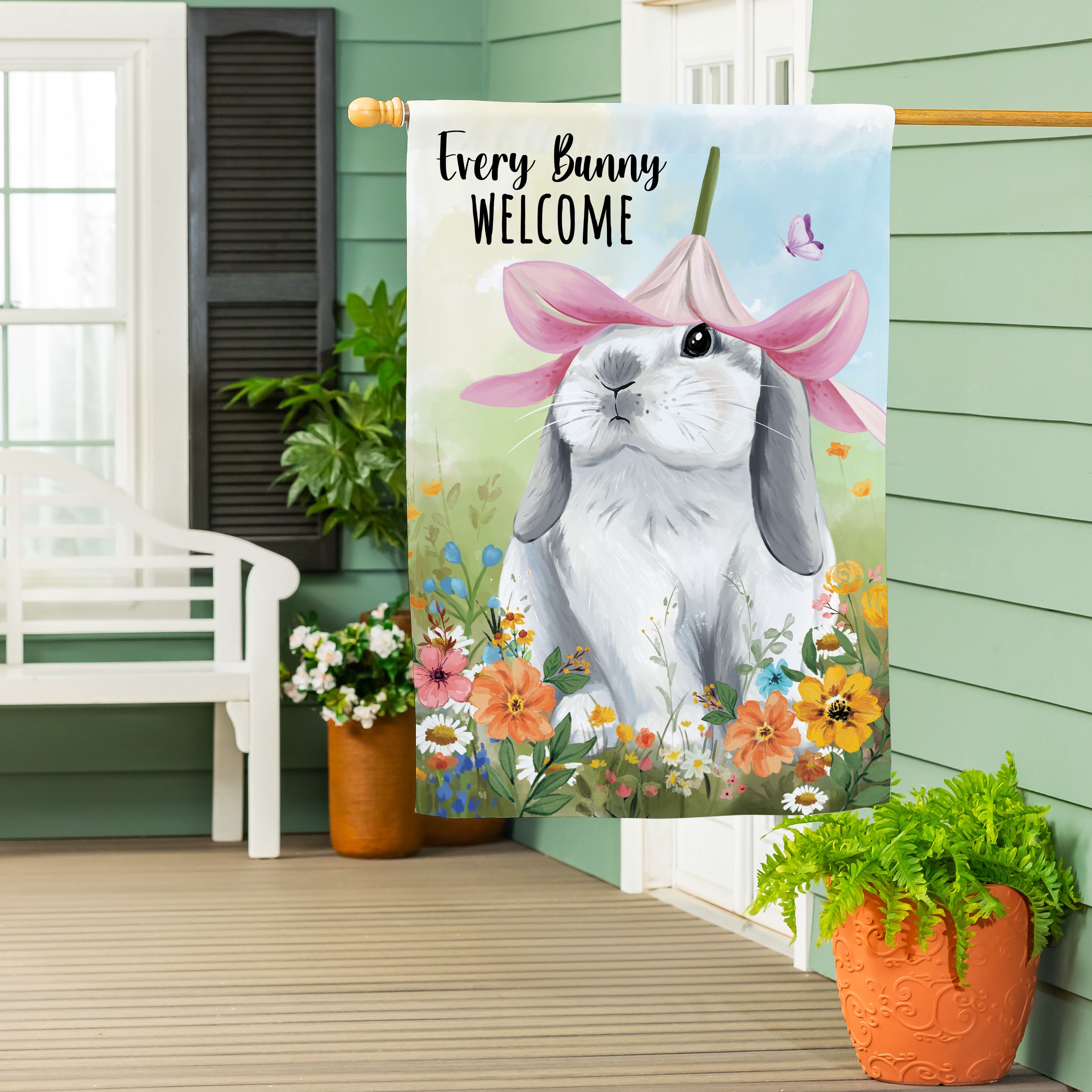 Hop Into Spring Flower Time Suede House Flag