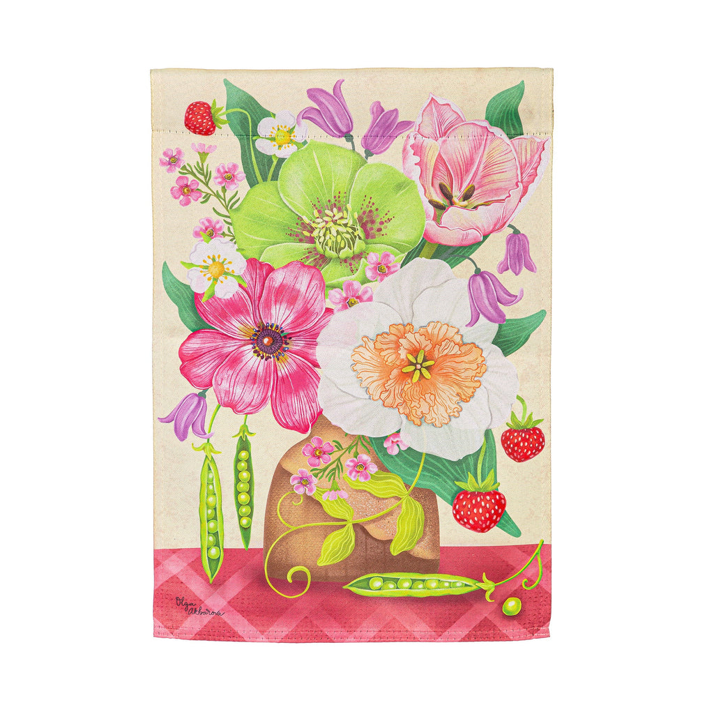 Happy Garden Flowers Suede Garden Flag
