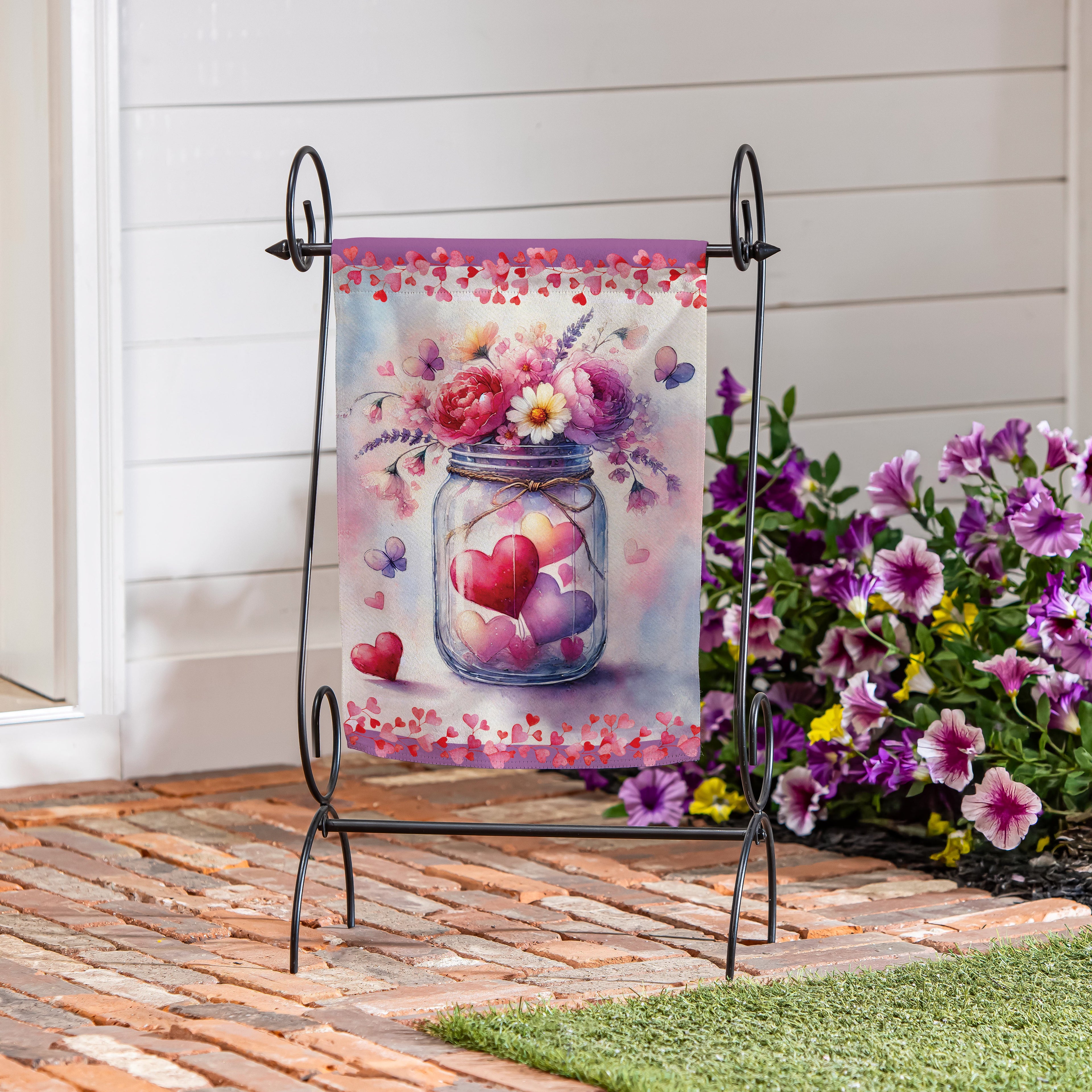 Jar Of Hearts Suede Garden Flag