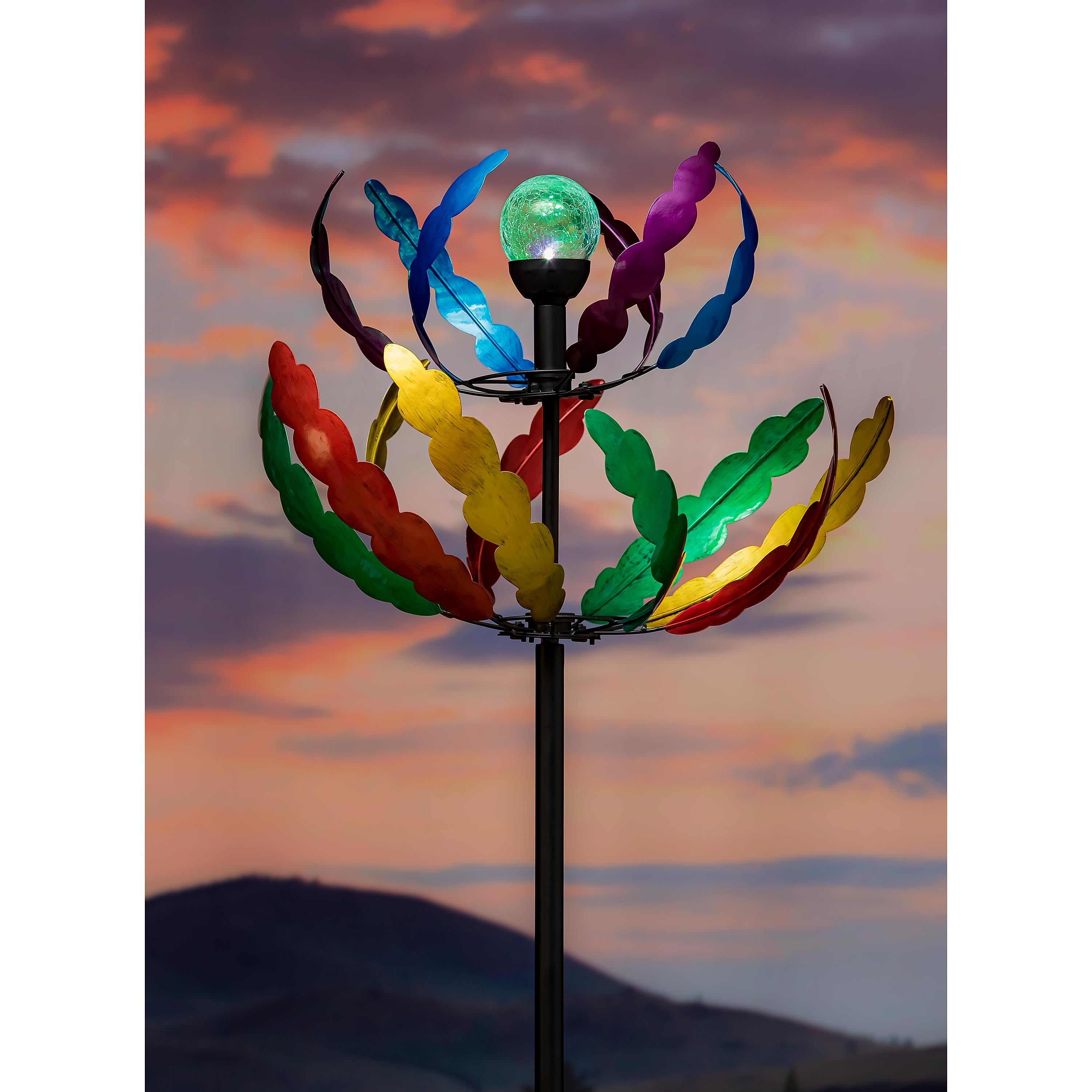 84"H Solar Wind Spinner, Two-Tiered Rainbow
