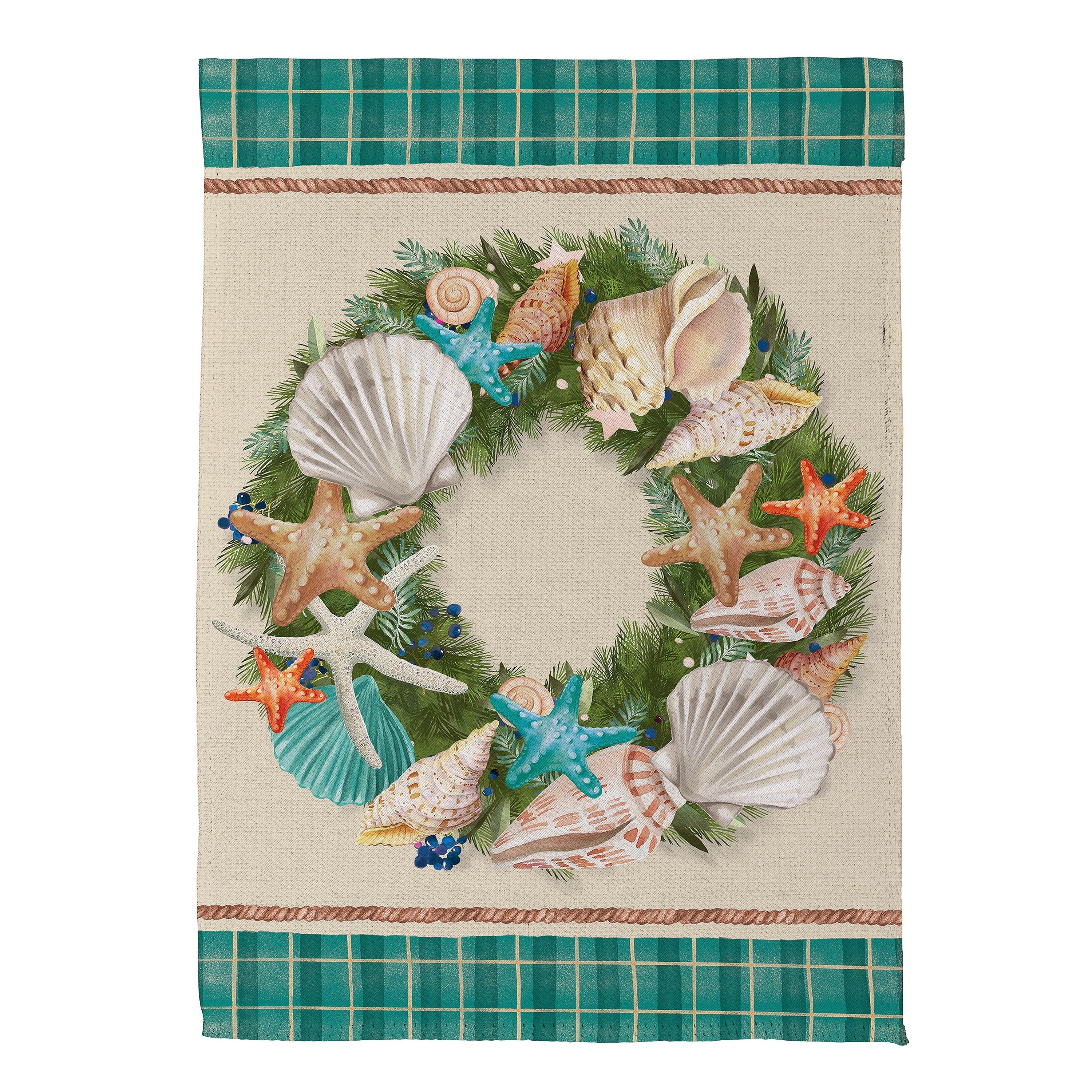 Merry Christmas Shell Wreath Suede Garden Flag