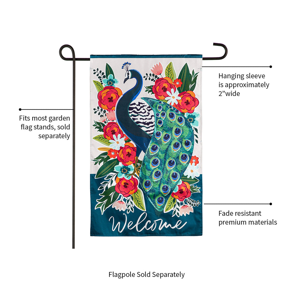 Floral Peacock Garden Linen Flag