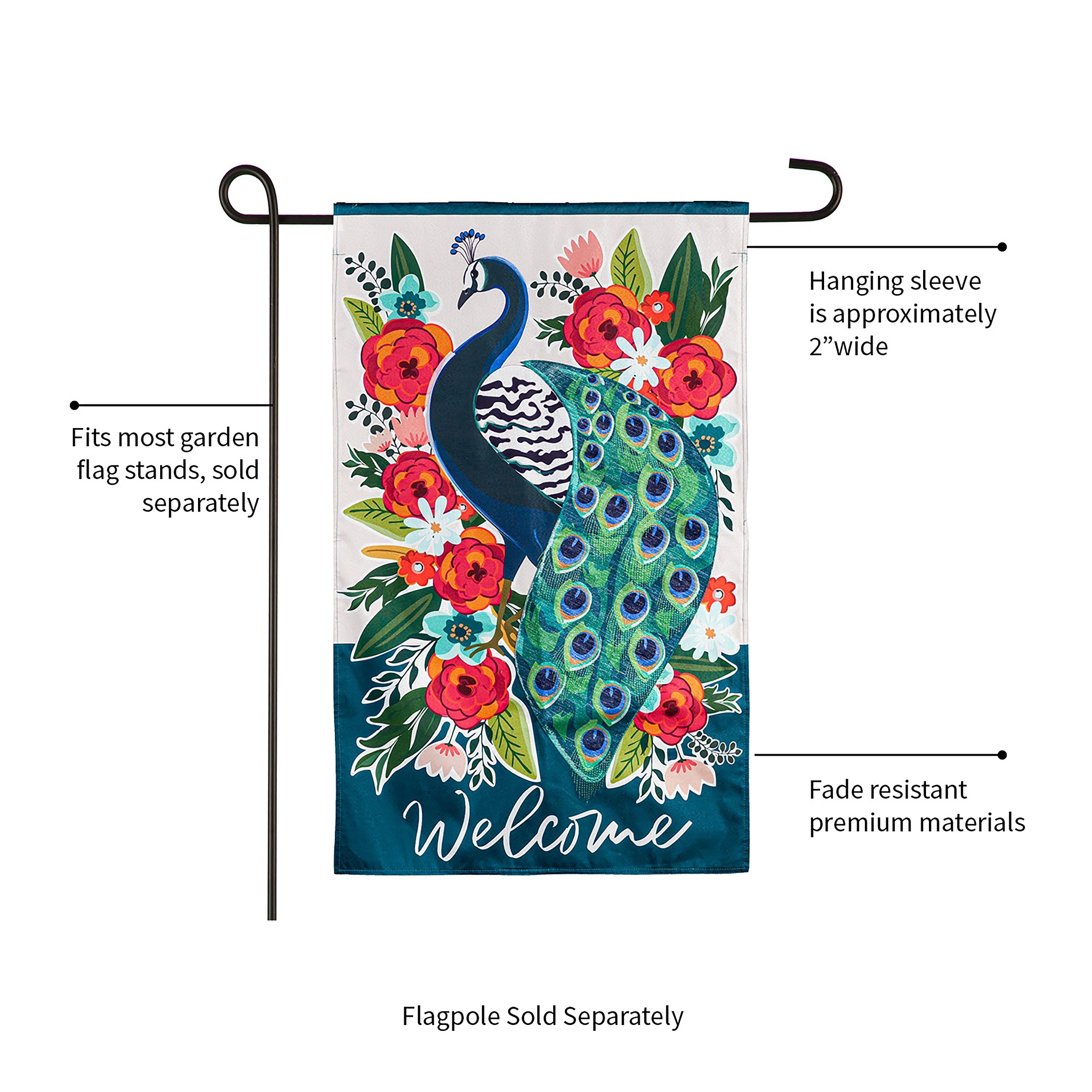 Floral Peacock Garden Linen Flag