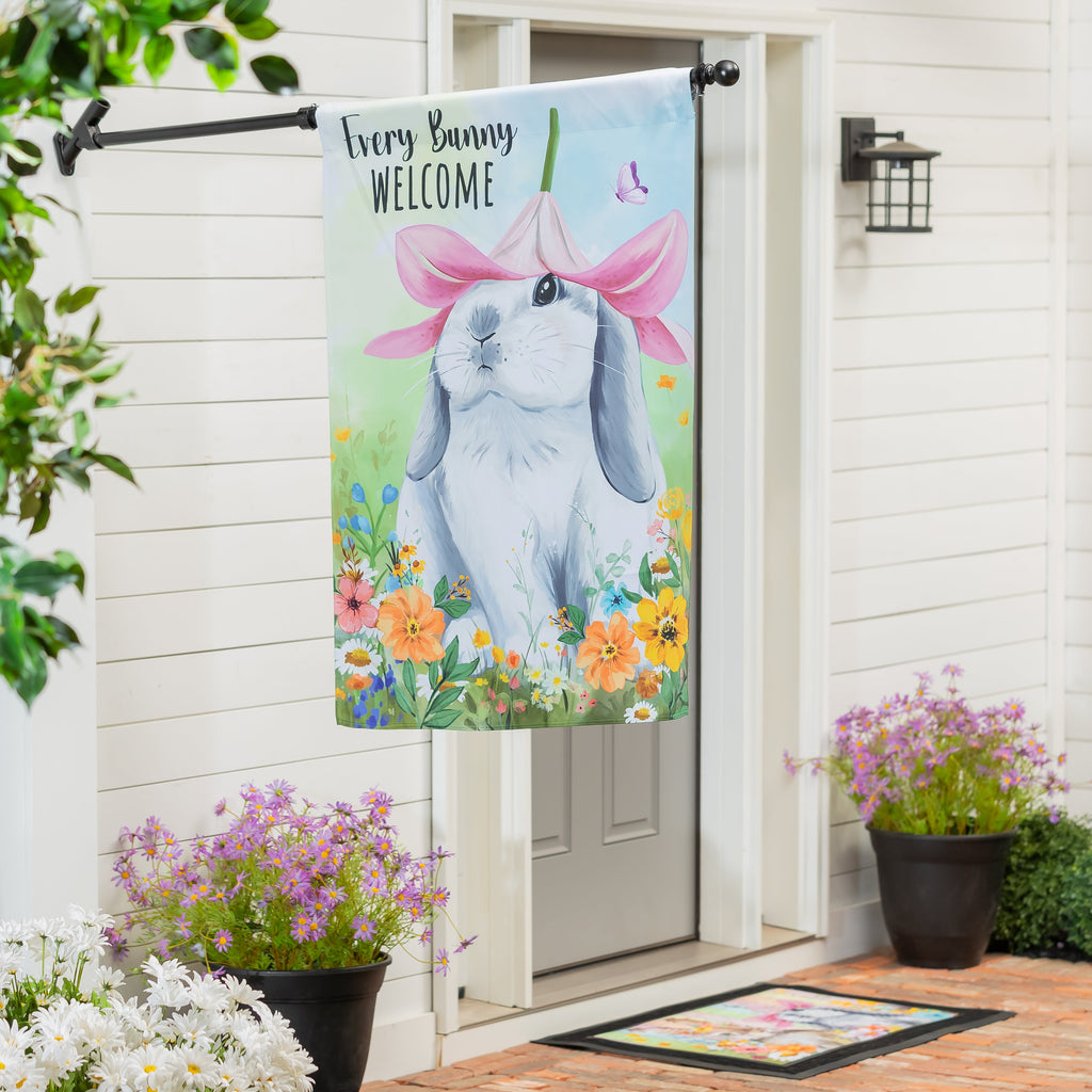 Hop Into Spring Flower Time Suede House Flag
