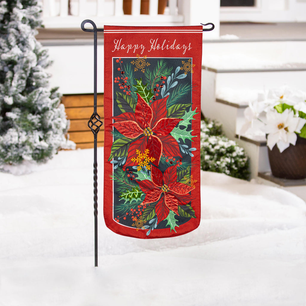 Happy Holidays Poinsettia Garden Flag
