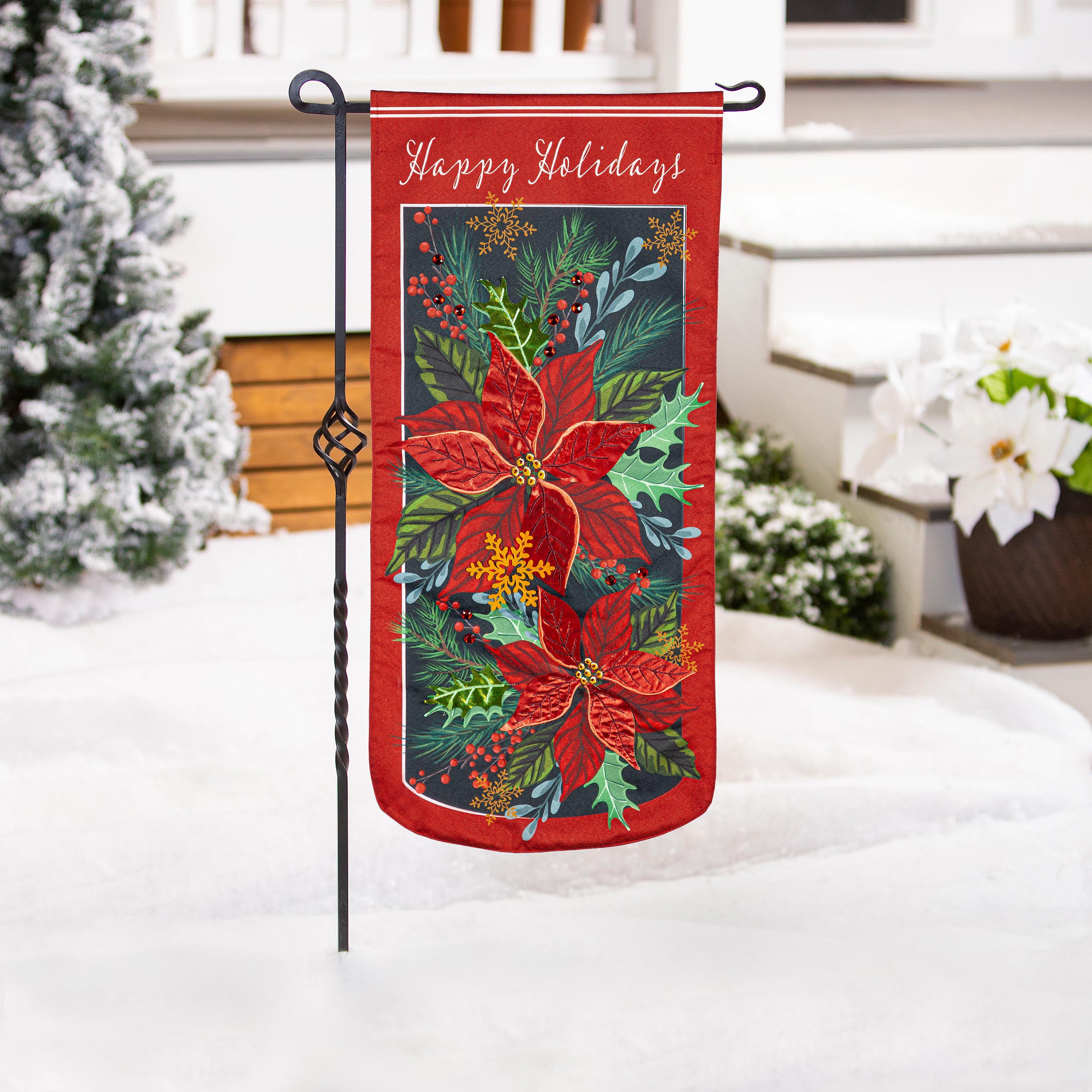Happy Holidays Poinsettia Garden Flag