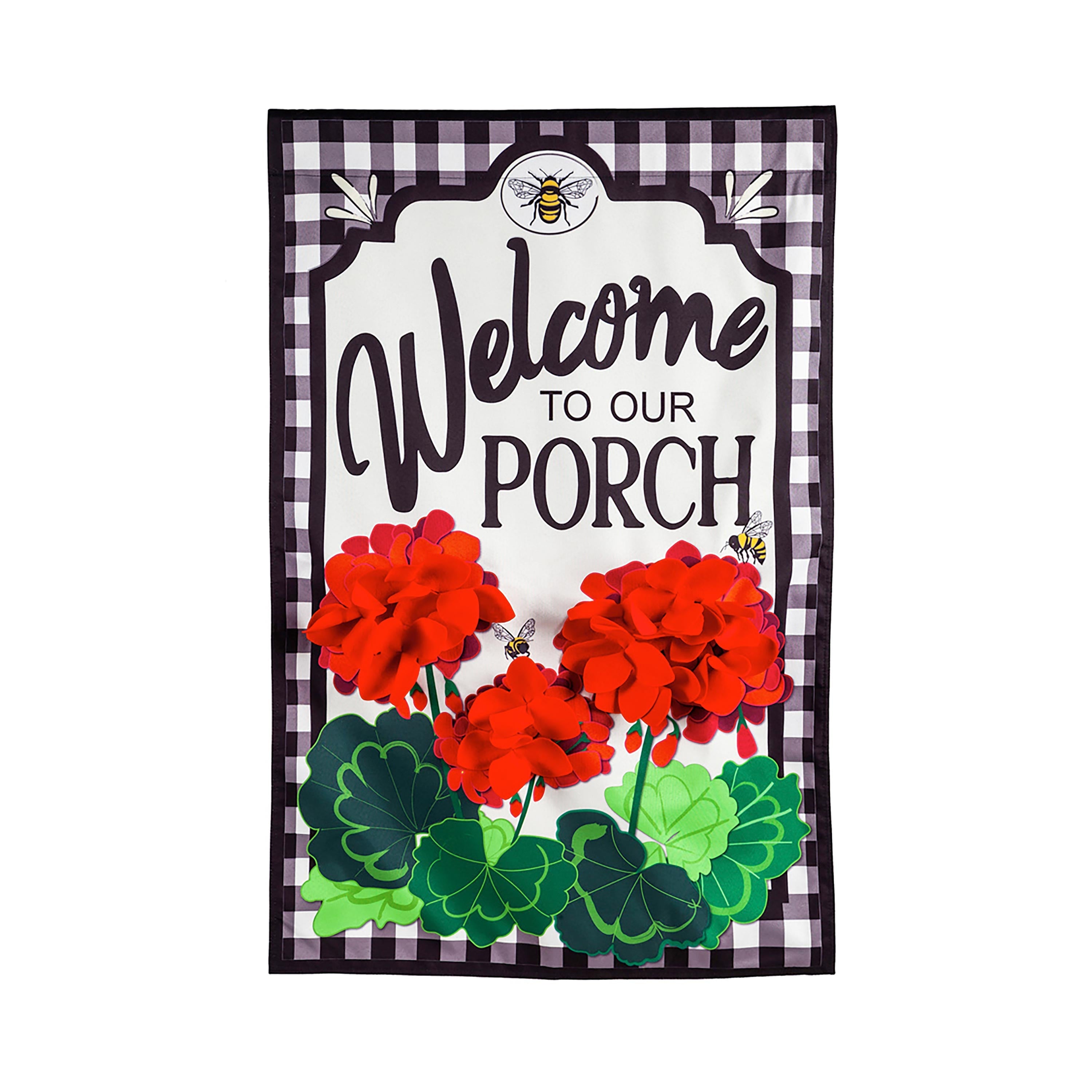 Welcome to Our Porch Geraniums Garden Linen Flag