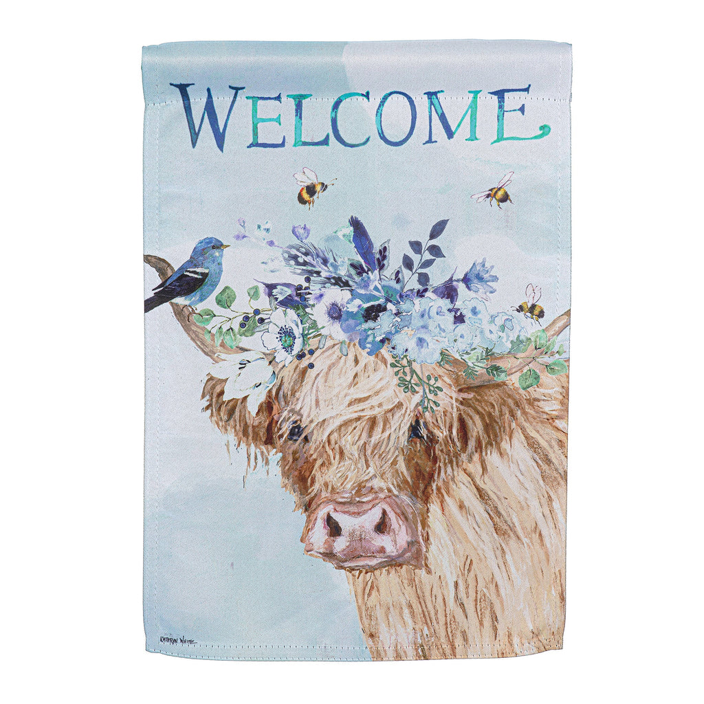 Hillside Pasture Floral Cow Suede Garden Flag