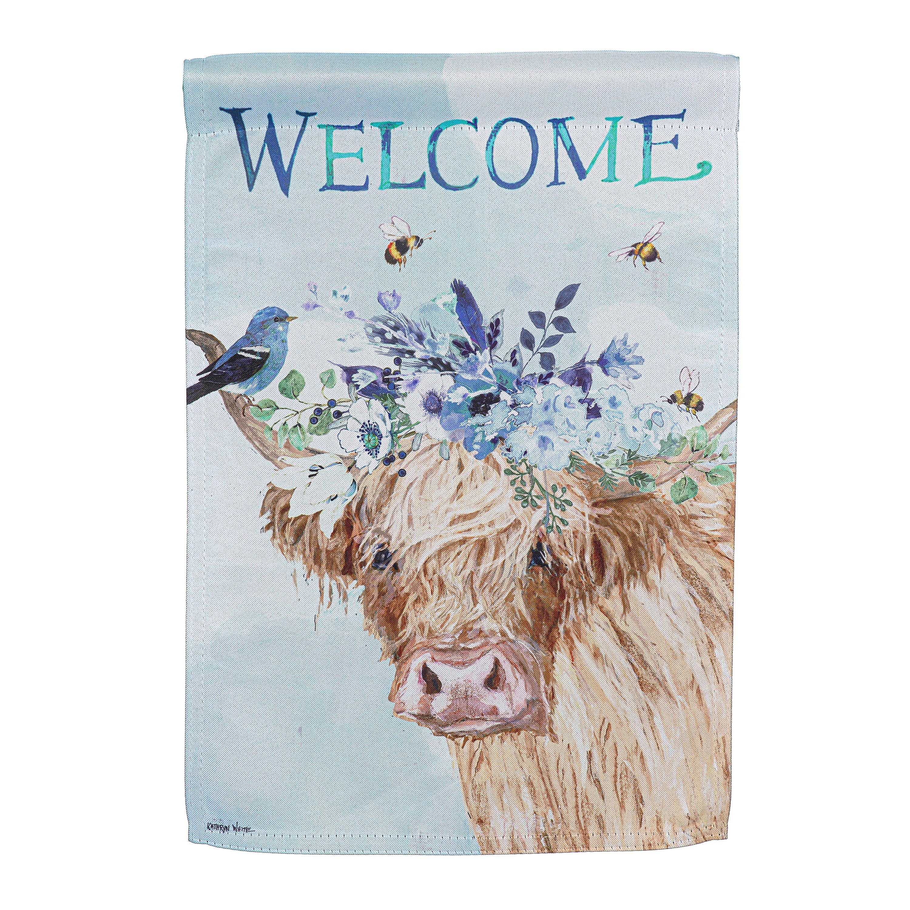 Hillside Pasture Floral Cow Suede Garden Flag