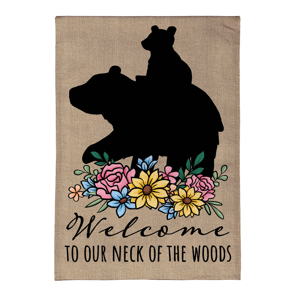 Welcome to Our Neck of the Woods Burlap Garden Flag