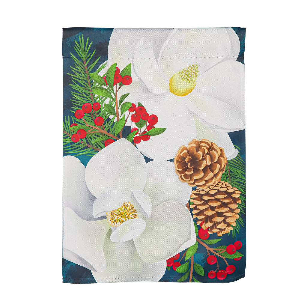 Holiday Magnolia Arrangement Suede Garden Flag