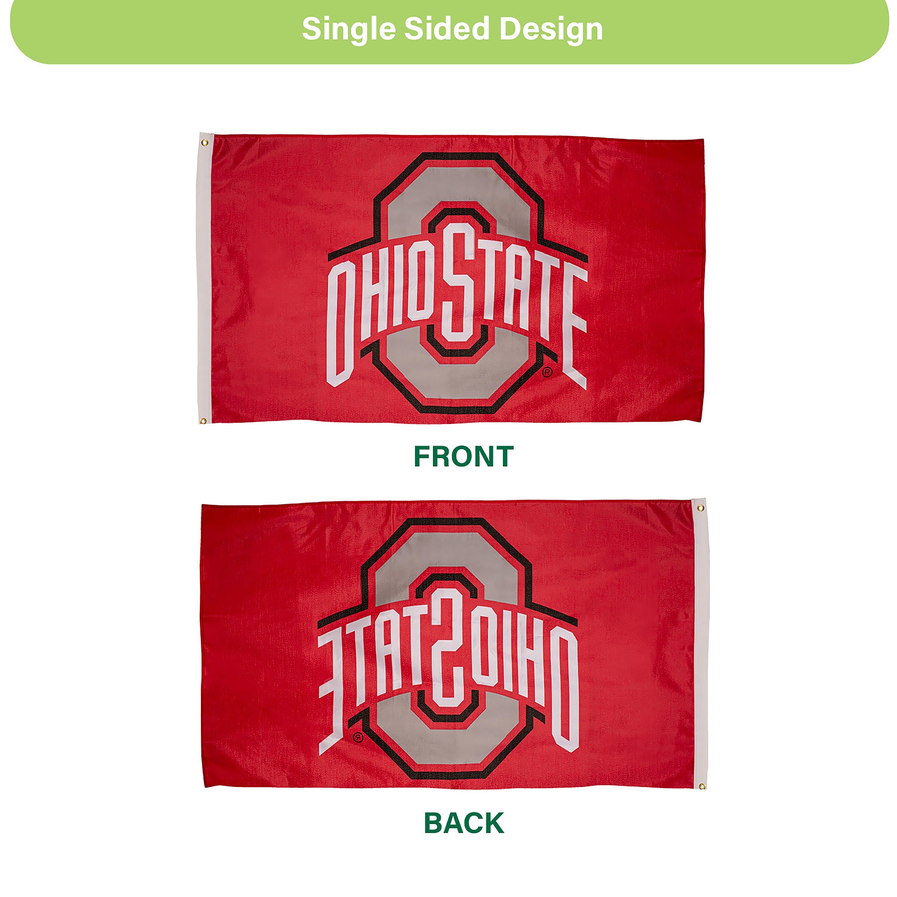 Ohio State University Single Sided Flag with 2 Grommets, 3'x5'
