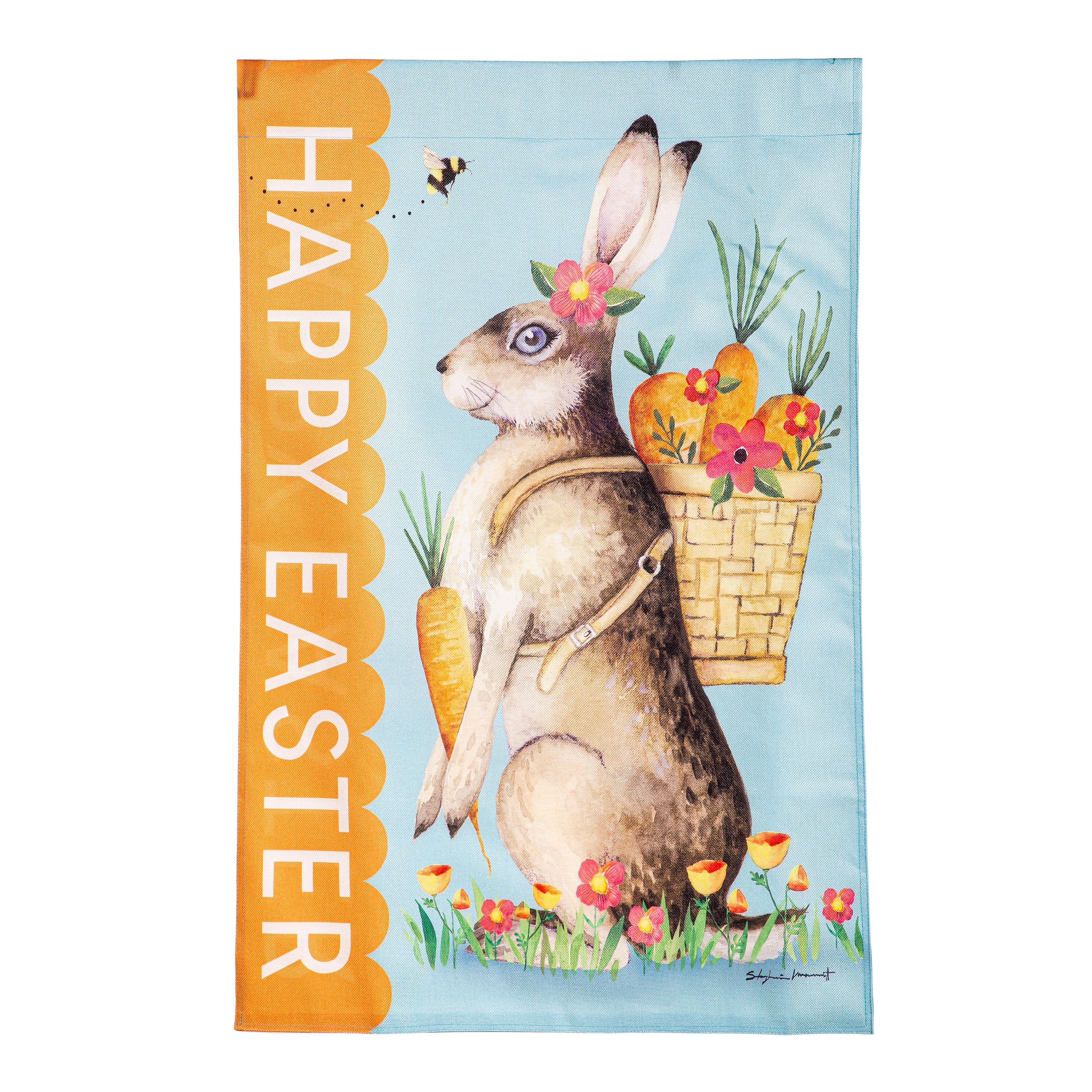 Happy Easter Bunny Burlap House Flag