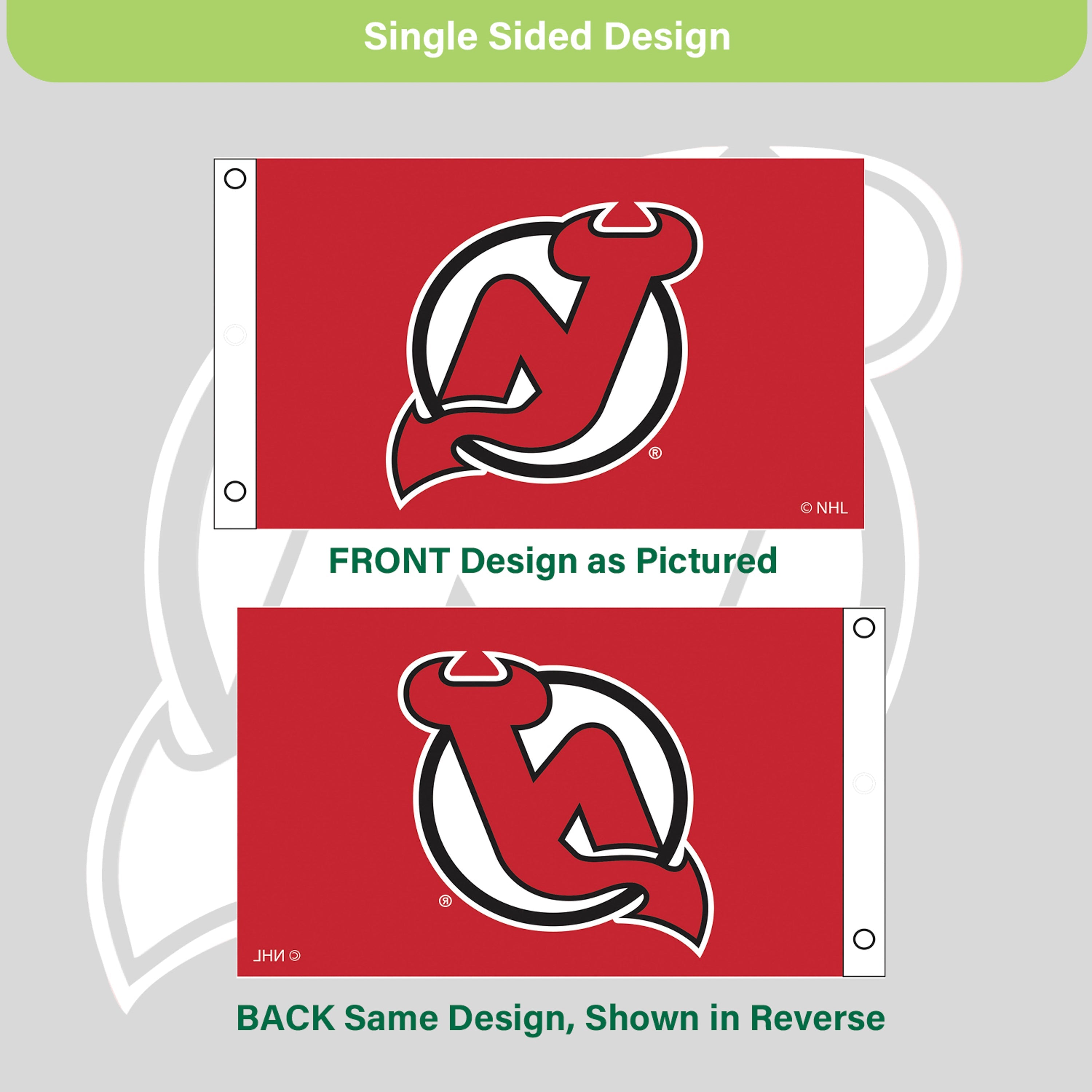 New Jersey Devils Single Sided Flag w/ 2 Grommets, 3'x5'