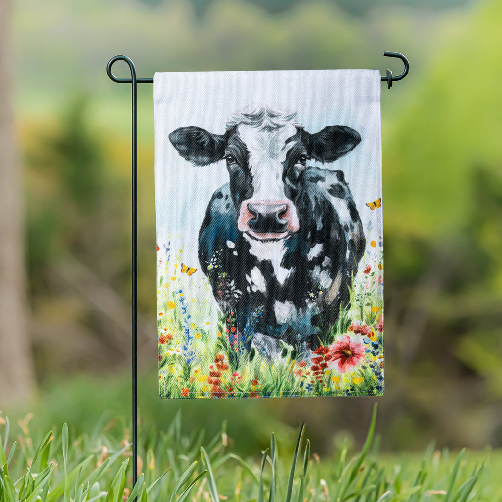 Petal & Plow Floral Cow Burlap Garden Flag