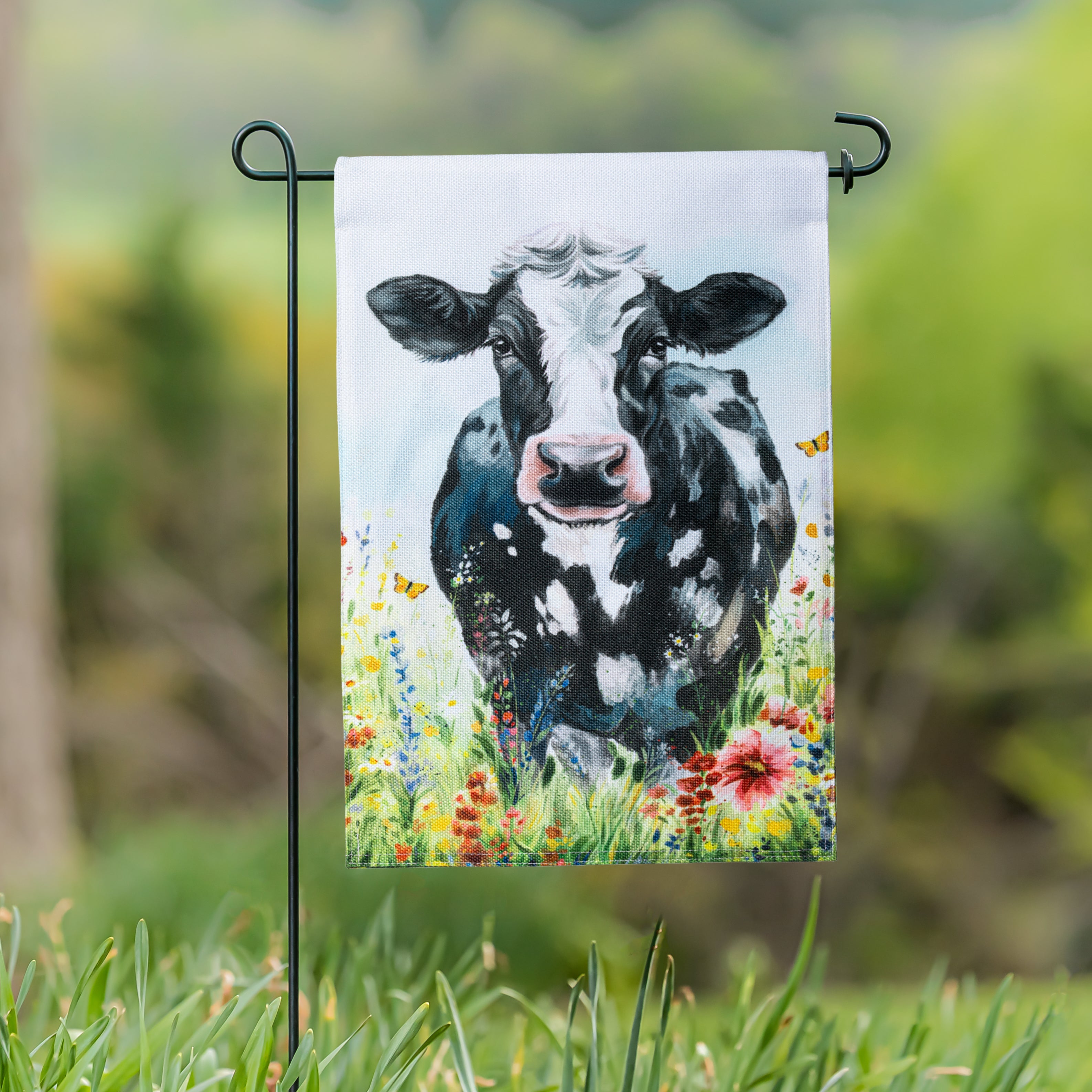 Petal & Plow Floral Cow Burlap Garden Flag