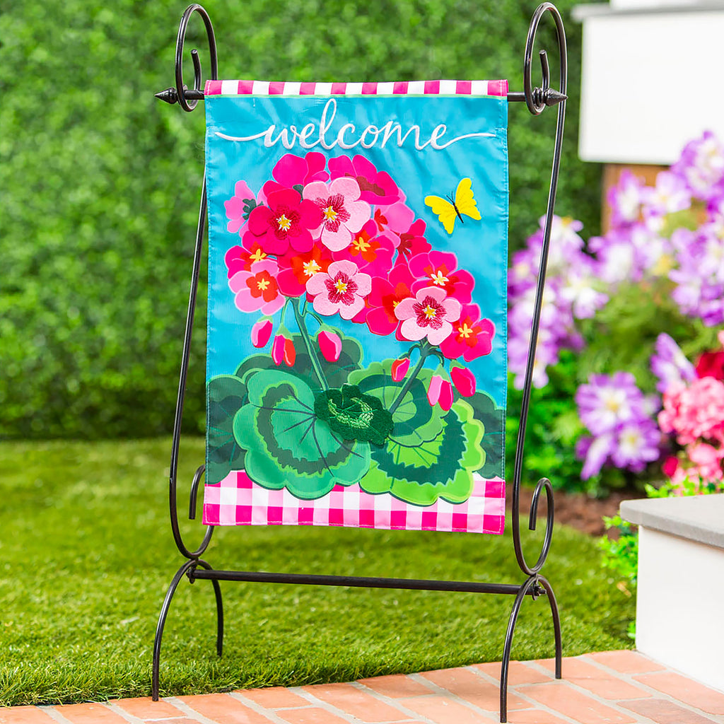 Spring Geraniums Garden Applique Flag
