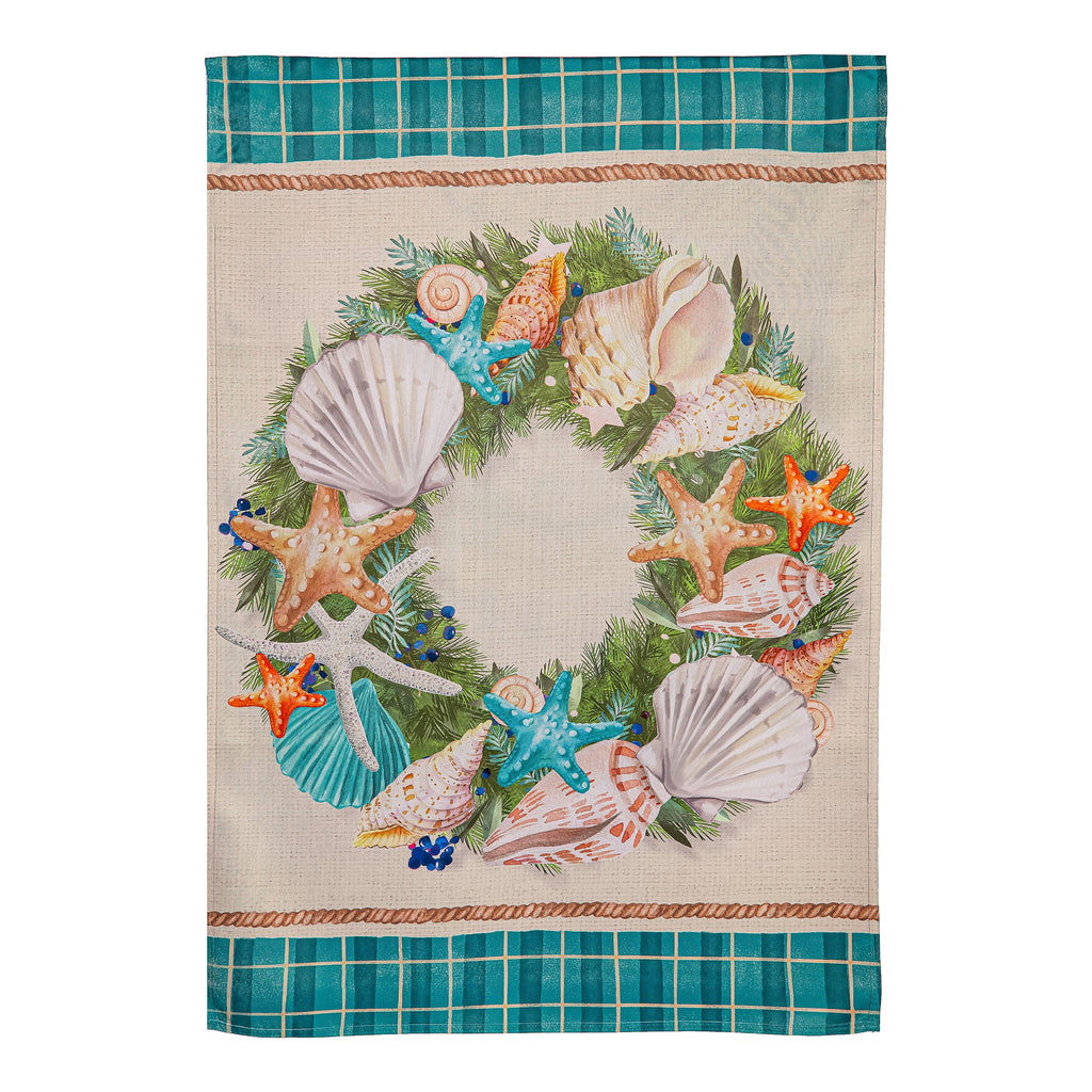 Merry Christmas Shell Wreath Suede House Flag