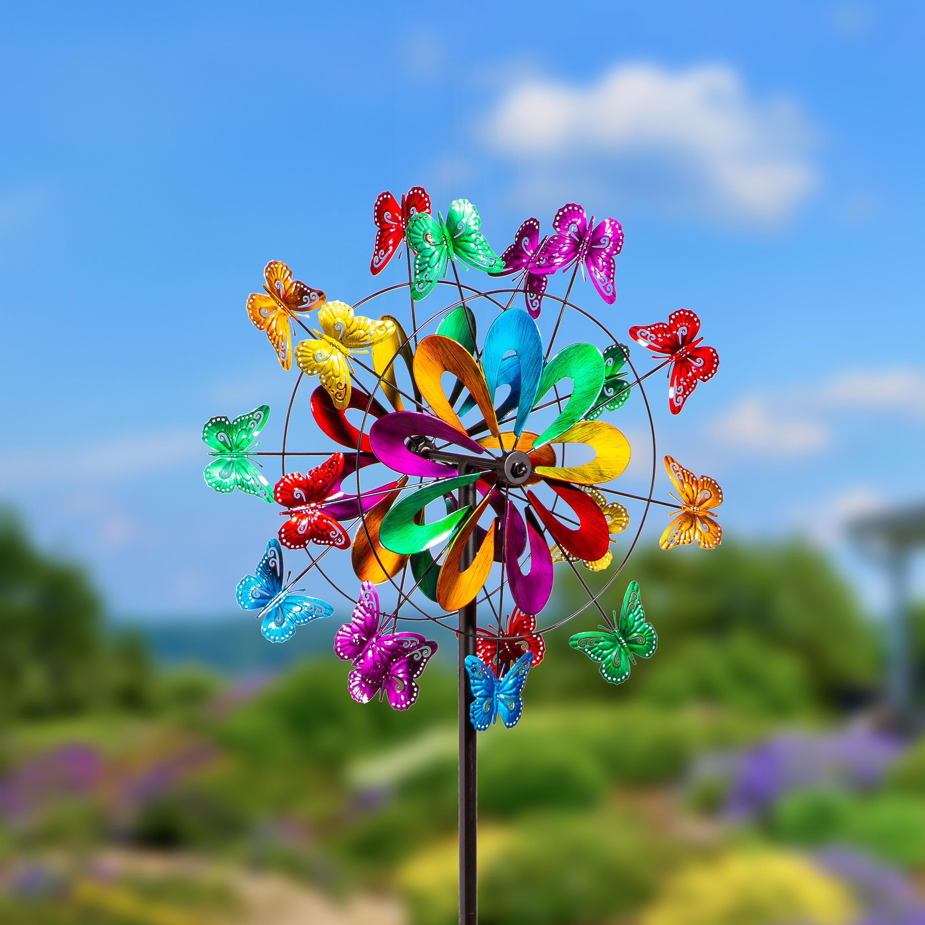 Metal Wind Spinner, Colorful Butterfly Ray, 75"H