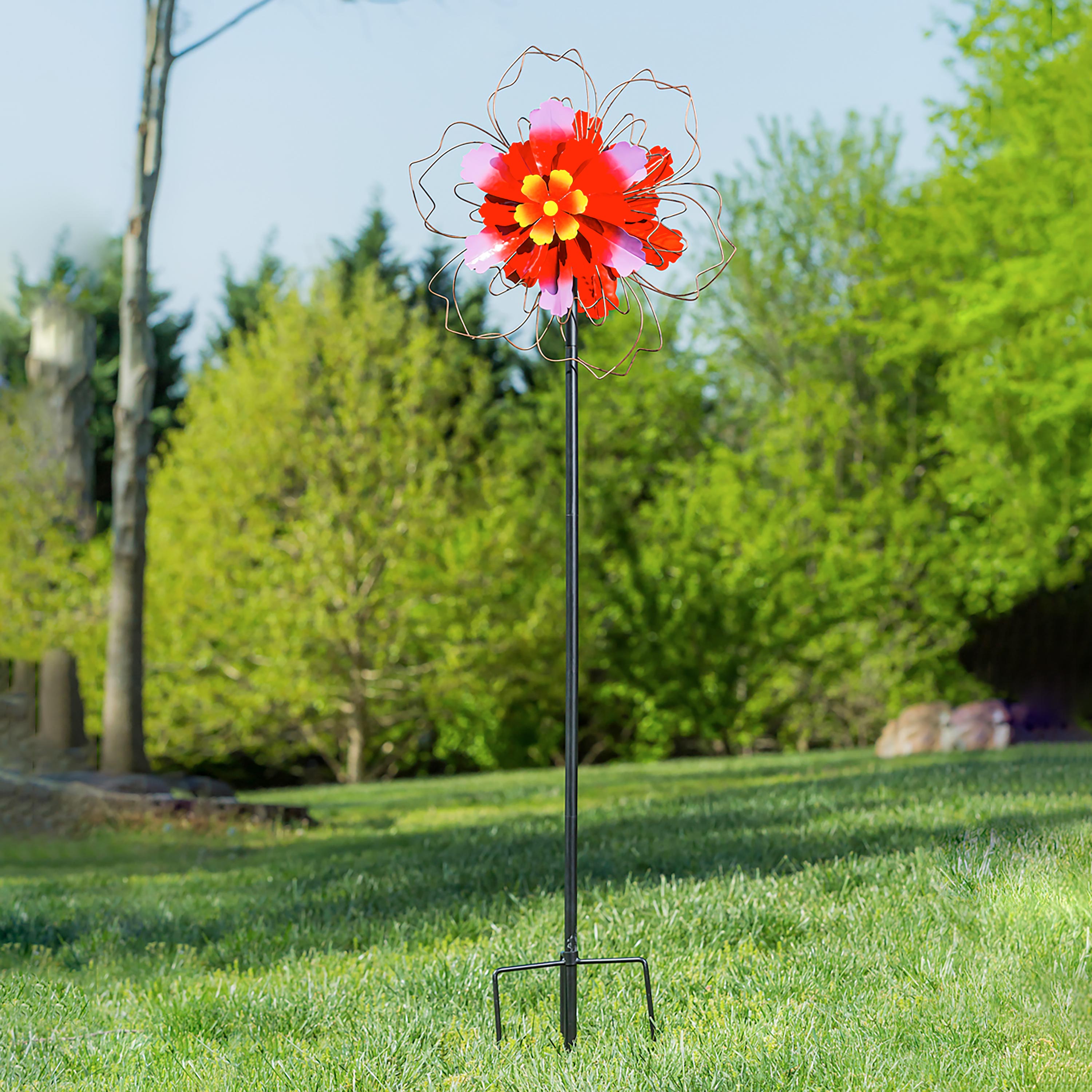 75"H Wind Spinner, Pink Floral with Wire Detailing
