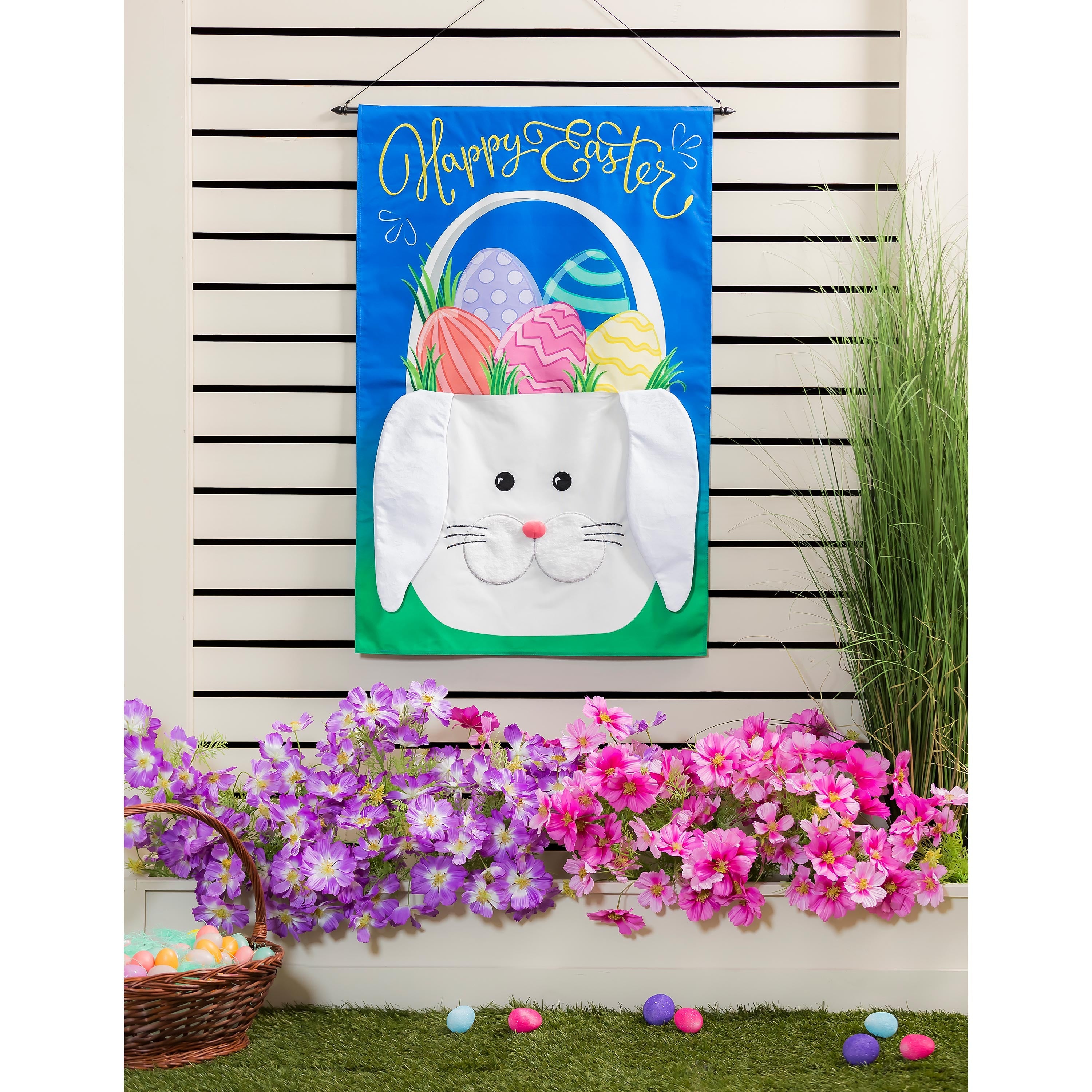 Easter Bunny Basket House Burlap Flag