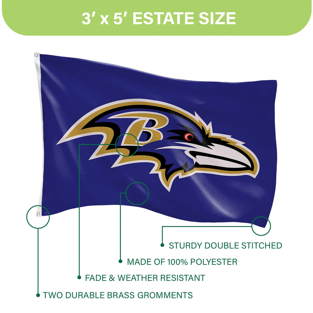Baltimore Ravens Single Sided Flag w/ 2 Grommets, 3'x5'