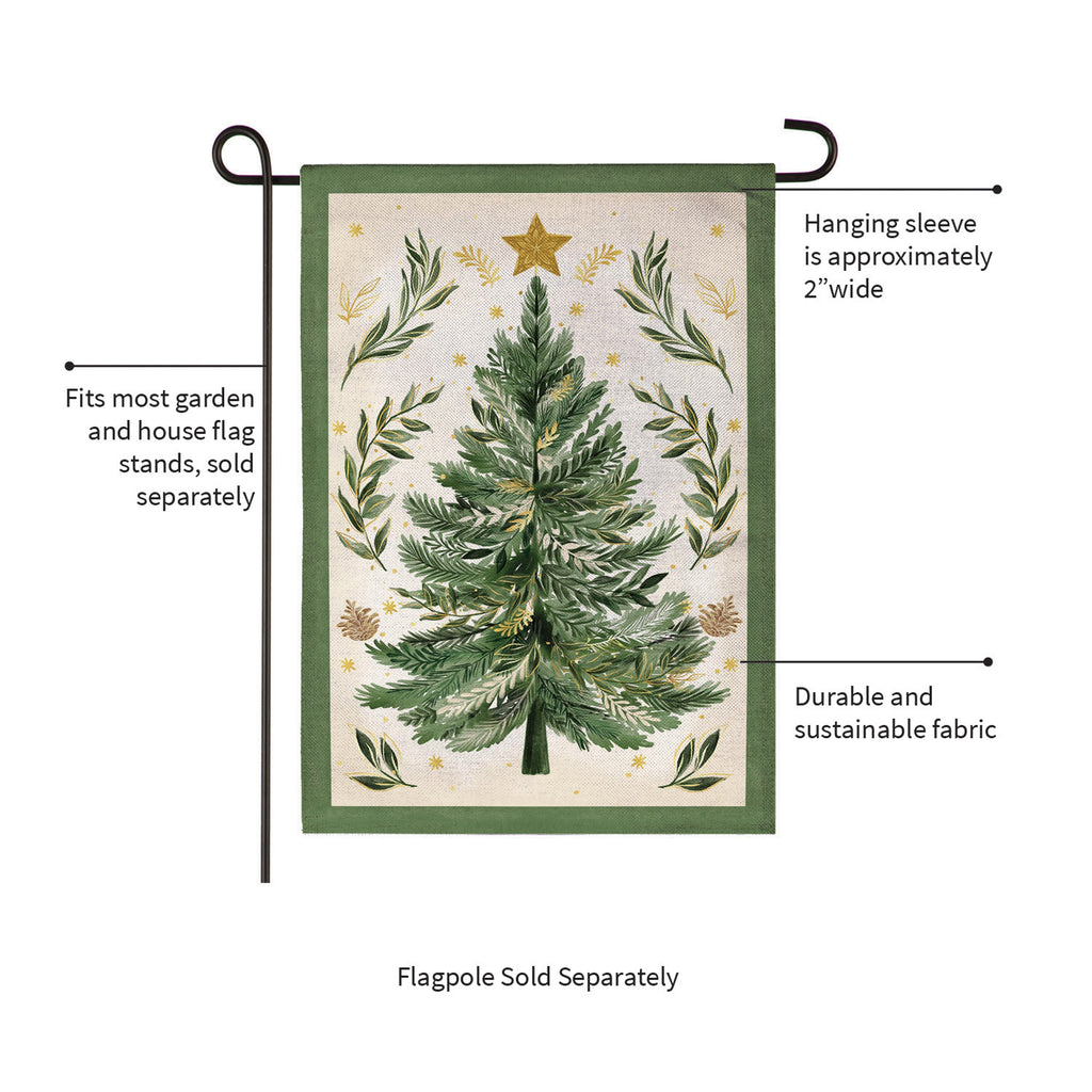 Christmas Tree With Acorn Burlap Garden Flag