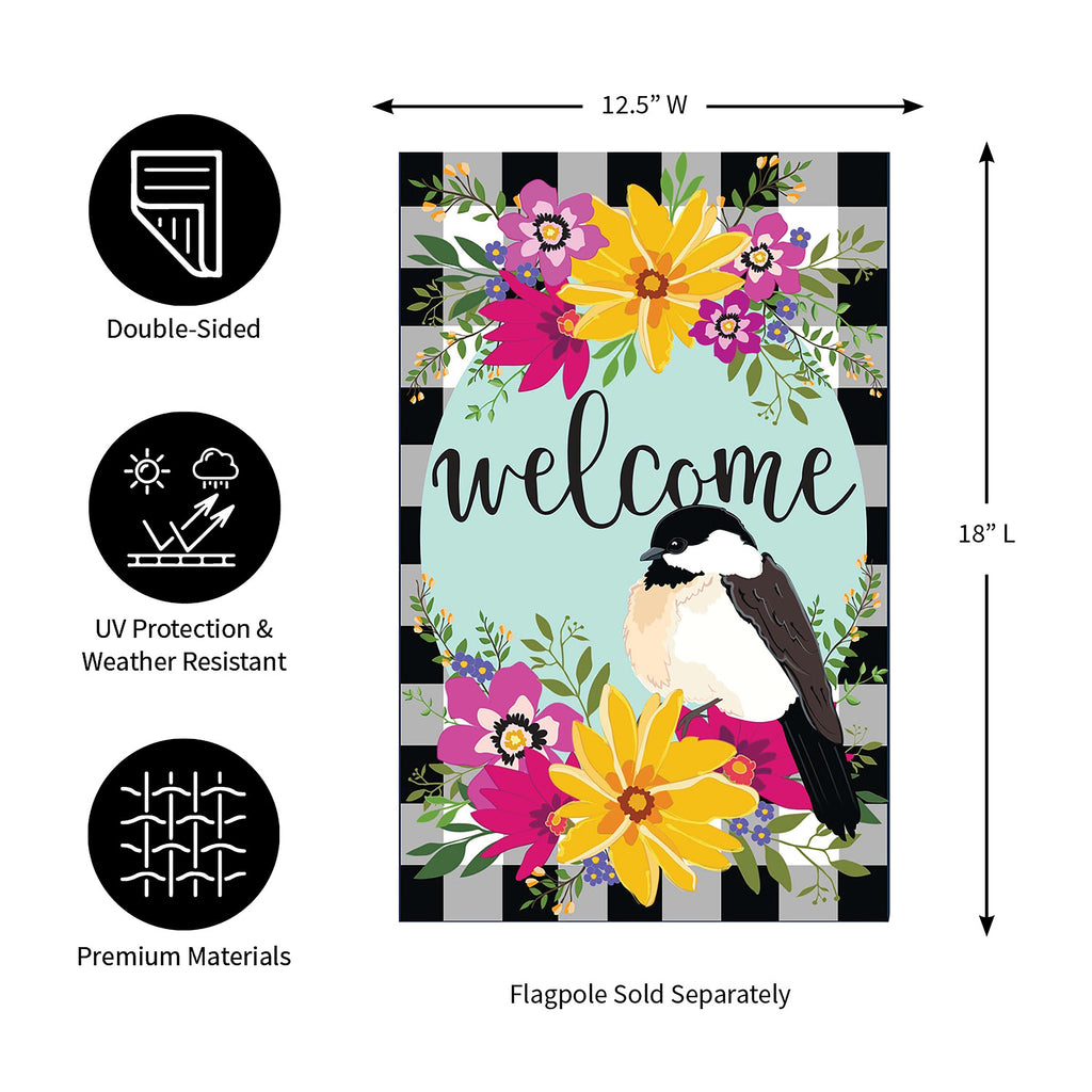 Farmhouse Chickadee with Check Garden Linen Flag