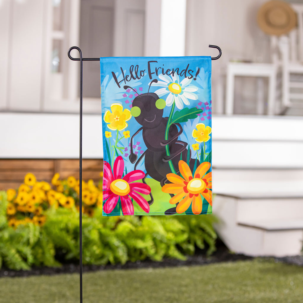 Animated Floral Ant Applique Lighted Garden Flag