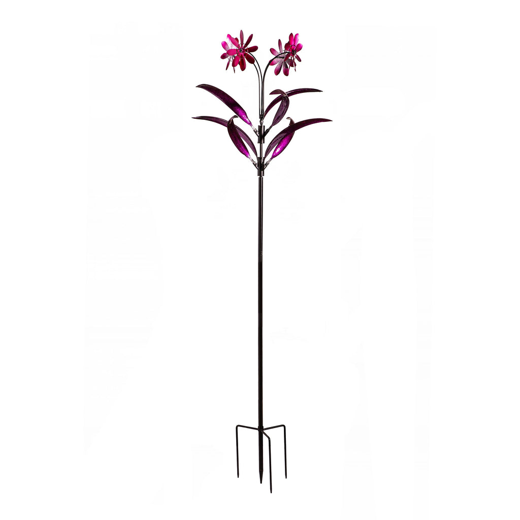 Metal Wind Spinner Spiral Spinning Flowers, 88"H