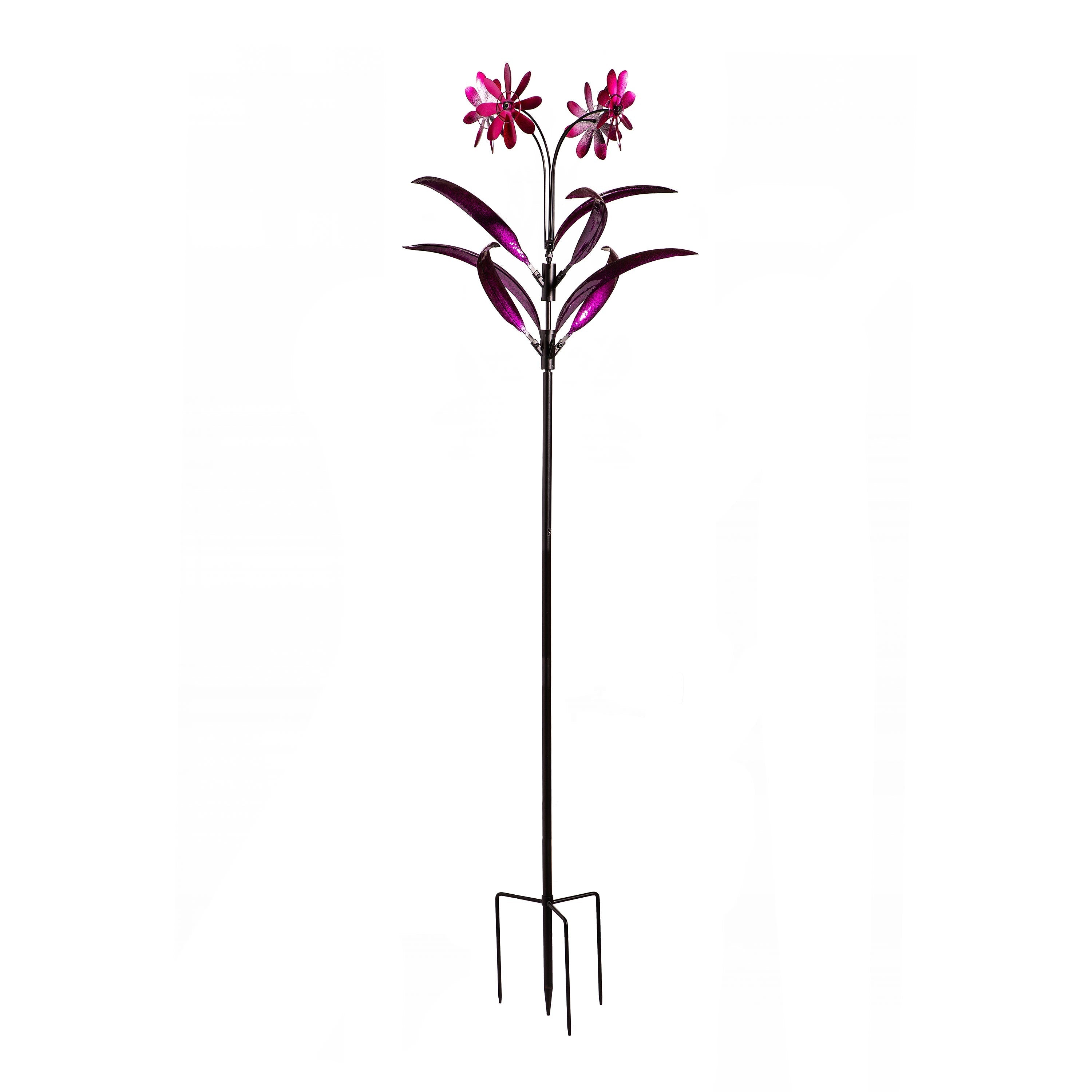 Metal Wind Spinner Spiral Spinning Flowers, 88"H