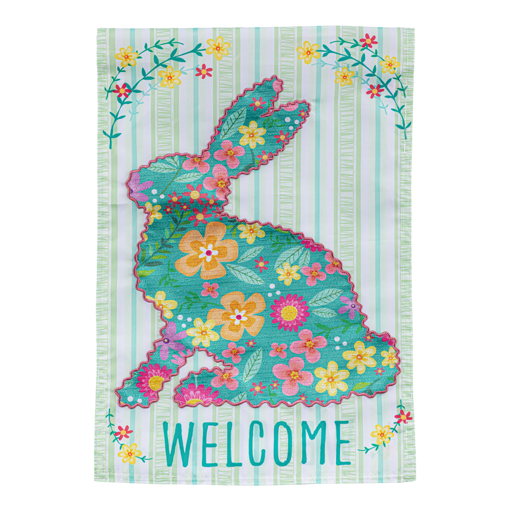 Floral Patterned  Bunny Applique Garden Flag
